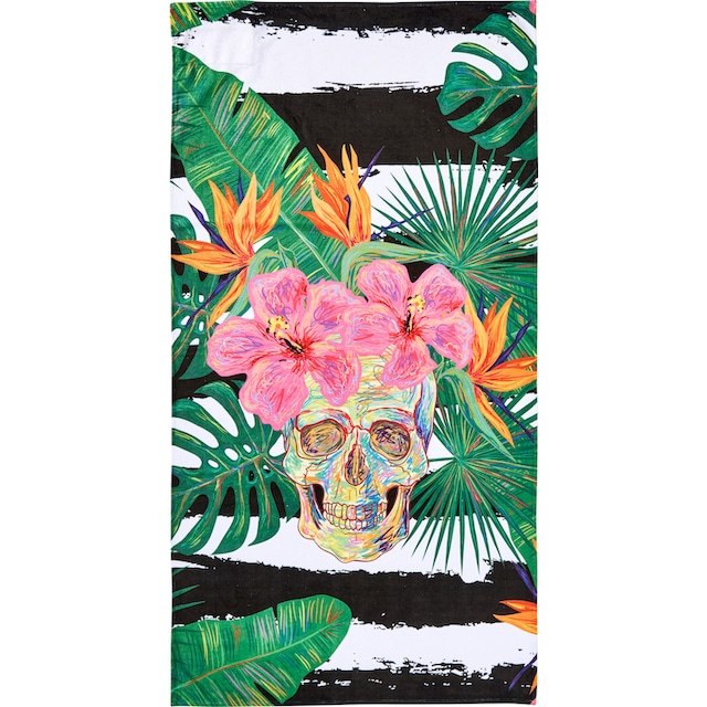 done.® Strandtuch »Summer Skull«, (1 St.), gestreift & Motiv, mit  Reisverschluss-Tasche für Wertgegenstände bei