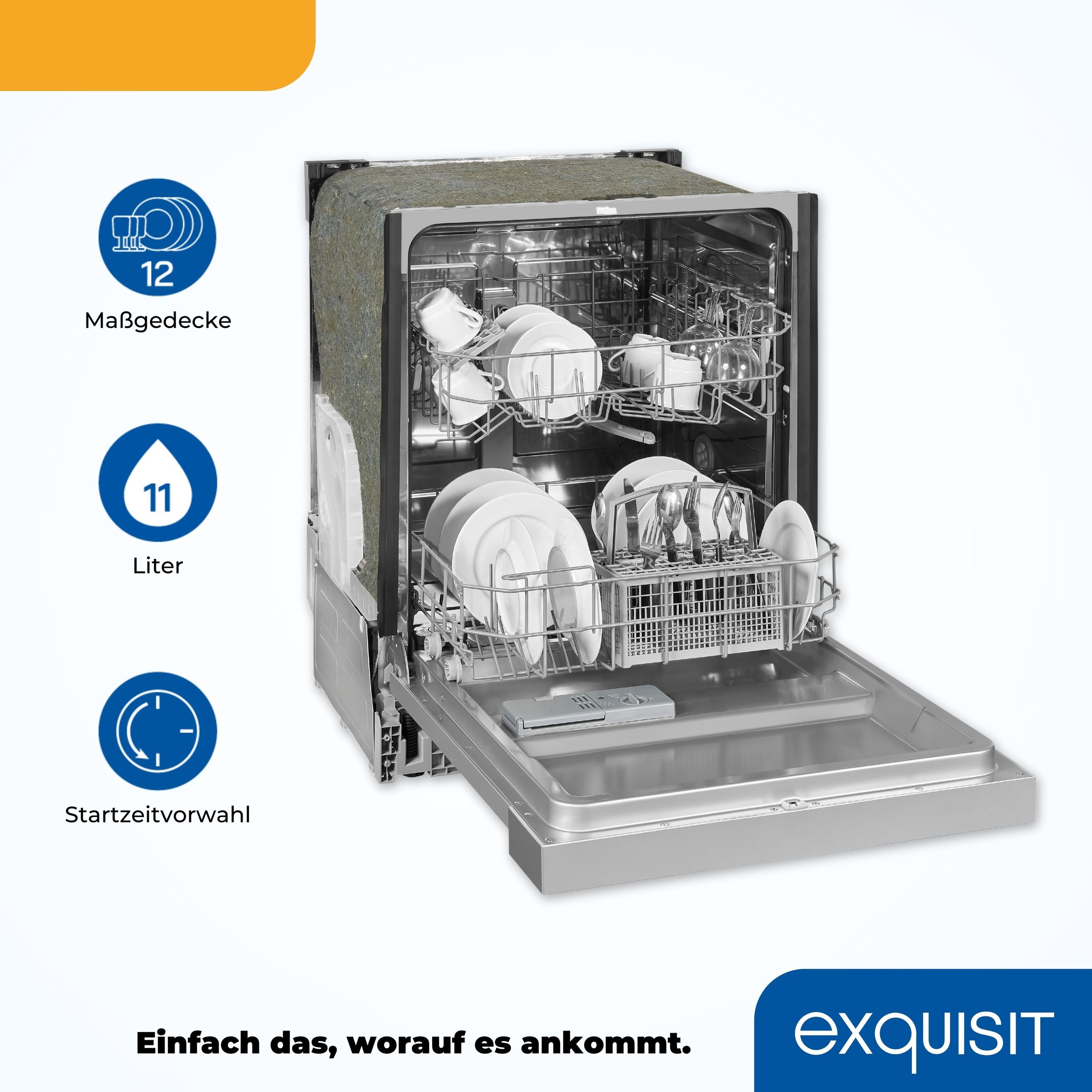 exquisit teilintegrierbarer Geschirrspüler »EGSP6012-EB-030E inox«, 12 Maßgedecke