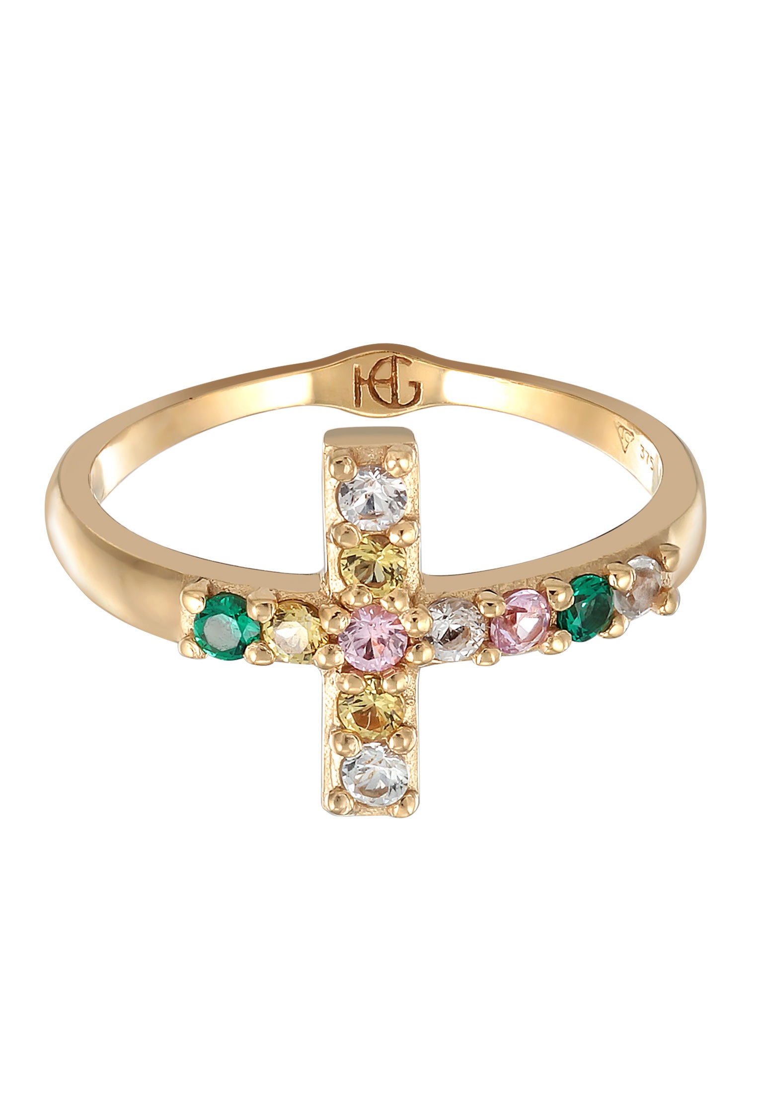 HAZE & GLORY Silberring »Ring Edelstein Kreuz Vivid 375er Gelbgold«
