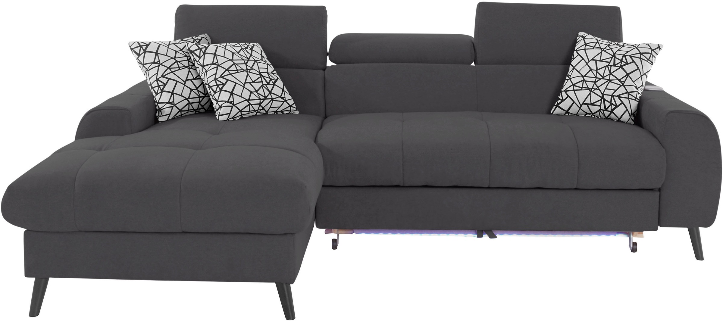 COTTA Ecksofa »Mia L-Form mit 3 Zierkissen«, wahlweise mit Bettfunktion, Bettkasten, Beleuchtung & Wireless-Charger
