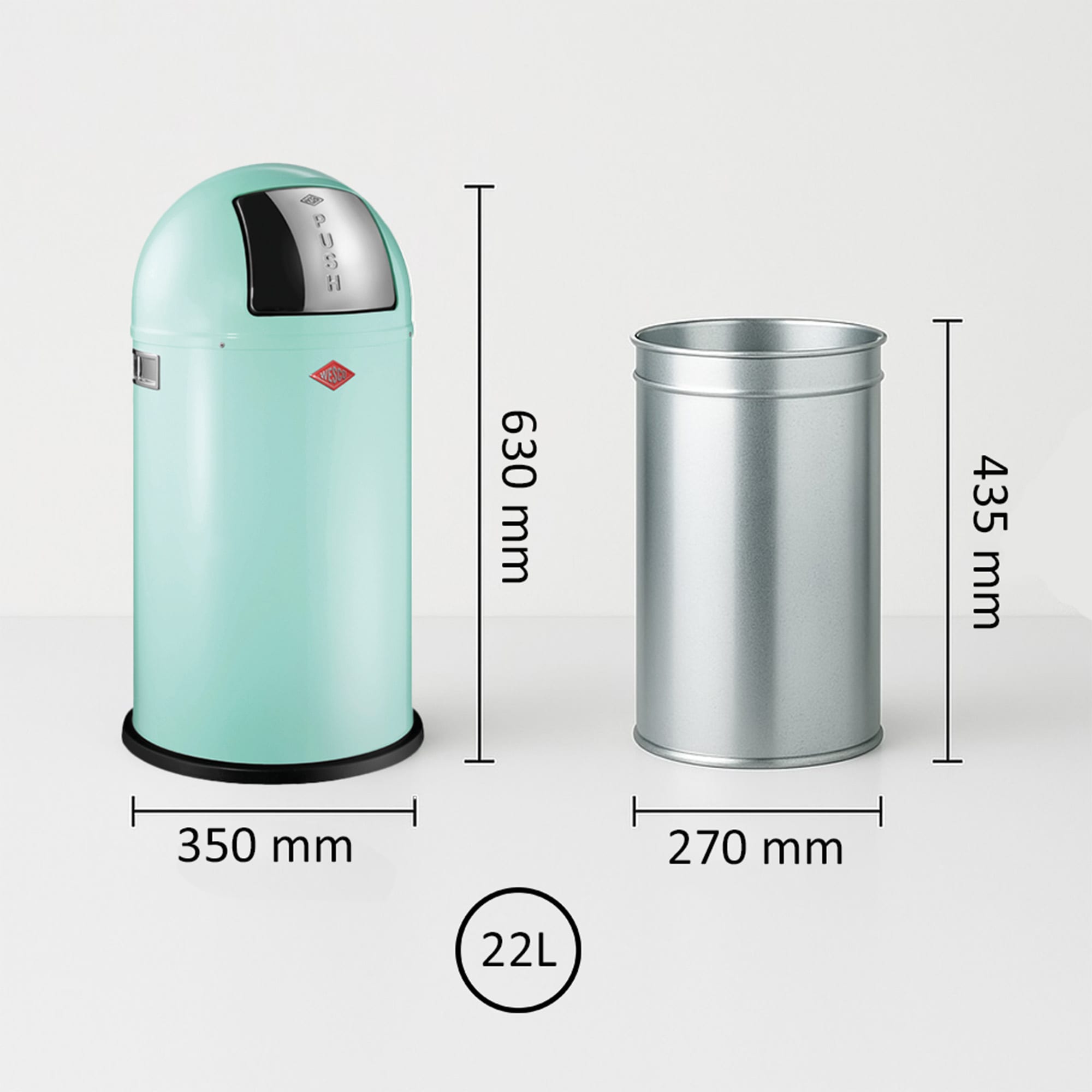 WESCO Mülleimer »Pushboy Junior Abfallsammler« 1 Behälter mit Metalleinsatz, Griffe, Einwurfklappe aus Edelstahl und Bodenring