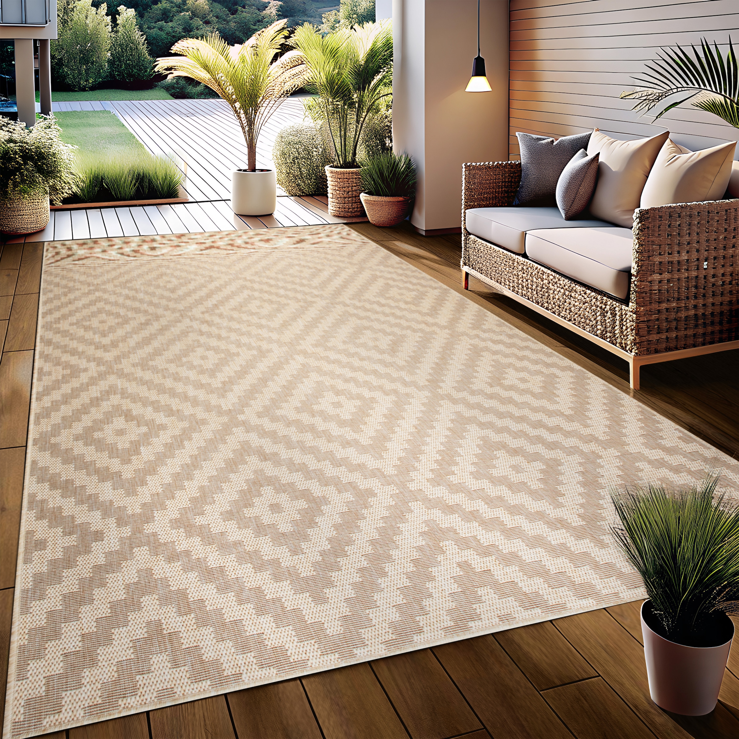 OTTO home Teppich »Cordoba auch als Läufer erhältlich« rechteckig 3 mm Höhe In- und Outdoor geeignet, Sisal-Optik, Wetterfest & UV-beständig, Boho