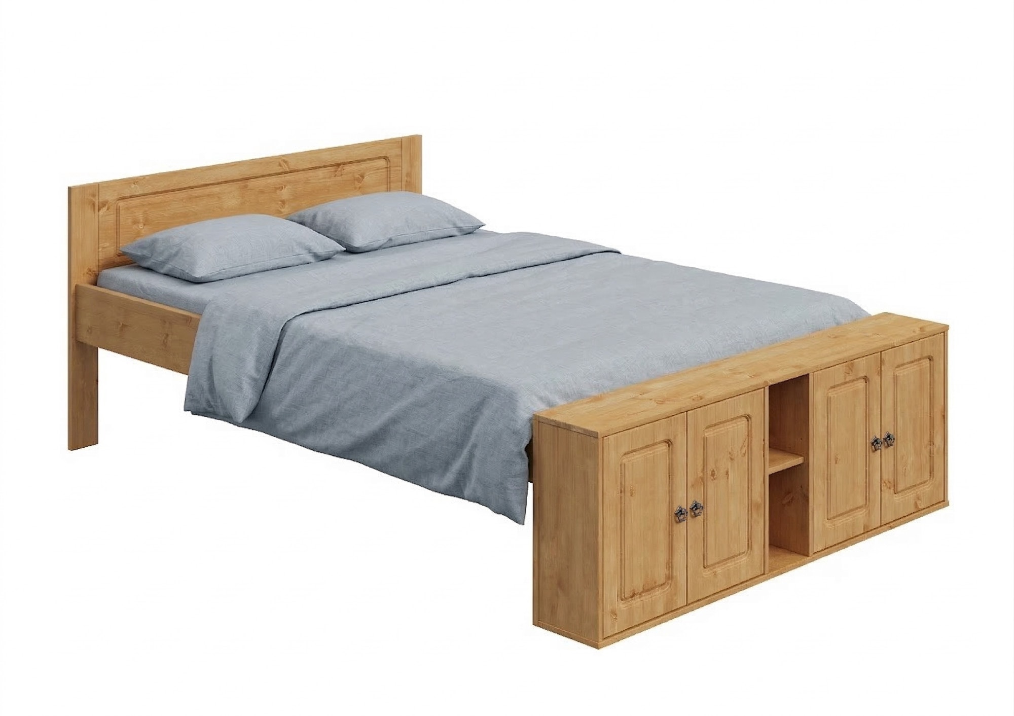 OTTO home Massivholzbett »Paula, mit Türen und Ablage, Schublade optional, Landhausstil« (B/T/H: 148,8/224,4/82 cm,  Massive Kiefer, extra viel Stauraum im Fußteil, FSC®-zertifiziert