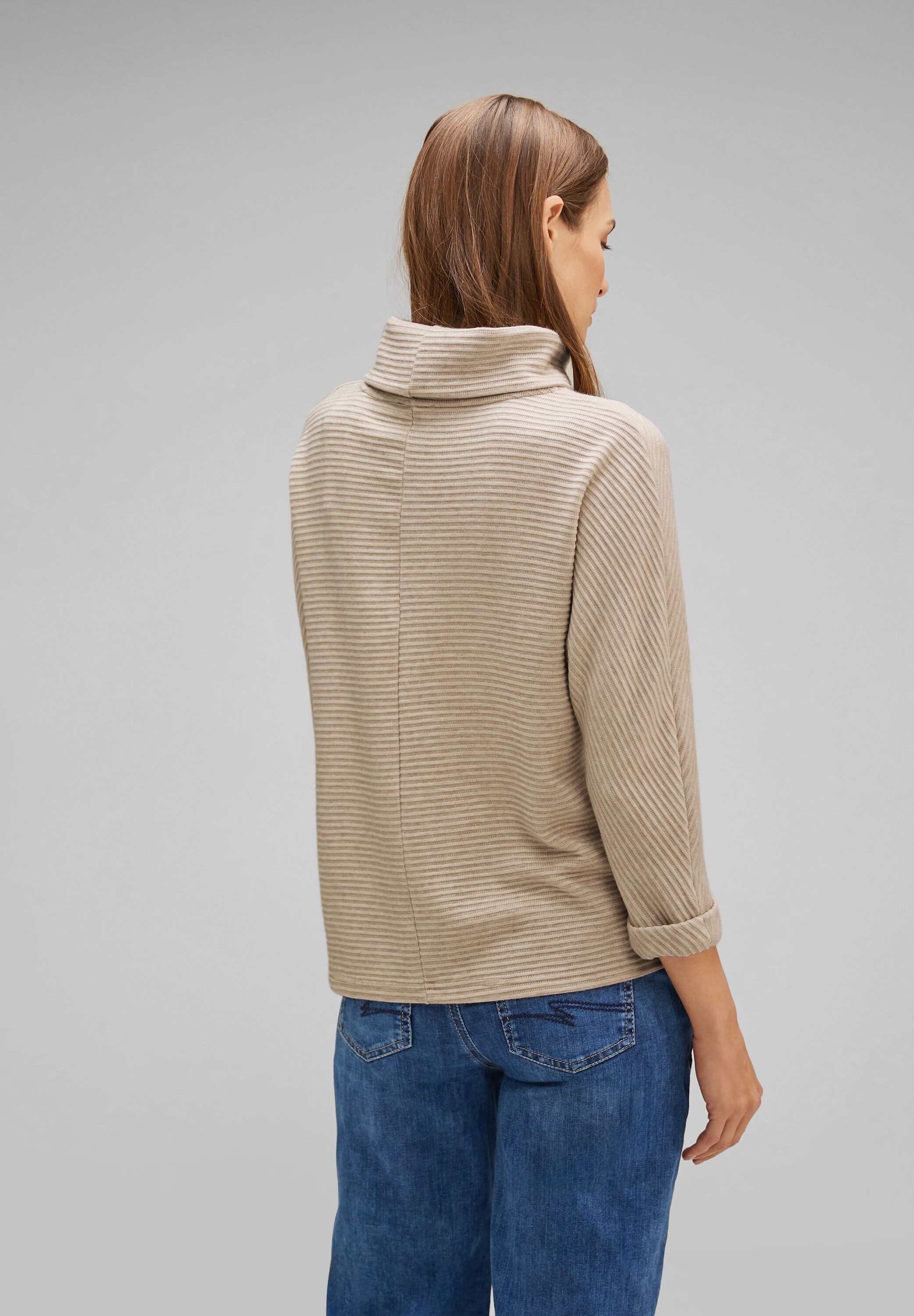 STREET ONE 3/4-Arm-Shirt »Shirt LTD QR structure scarf collar«, Streifen-Struktur