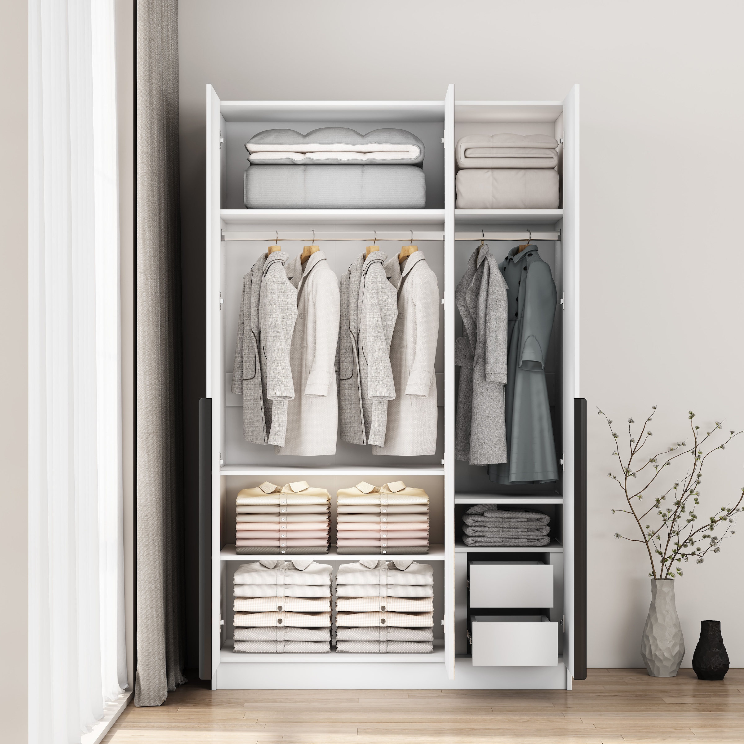 OTTO home Kleiderschrank »Annor Schlafzimmerschrank Breite 122cm hochglanz Schrank Garderobe« Drehtürenschrank mit perfekter Innenausstattung - elegante Türgriffe