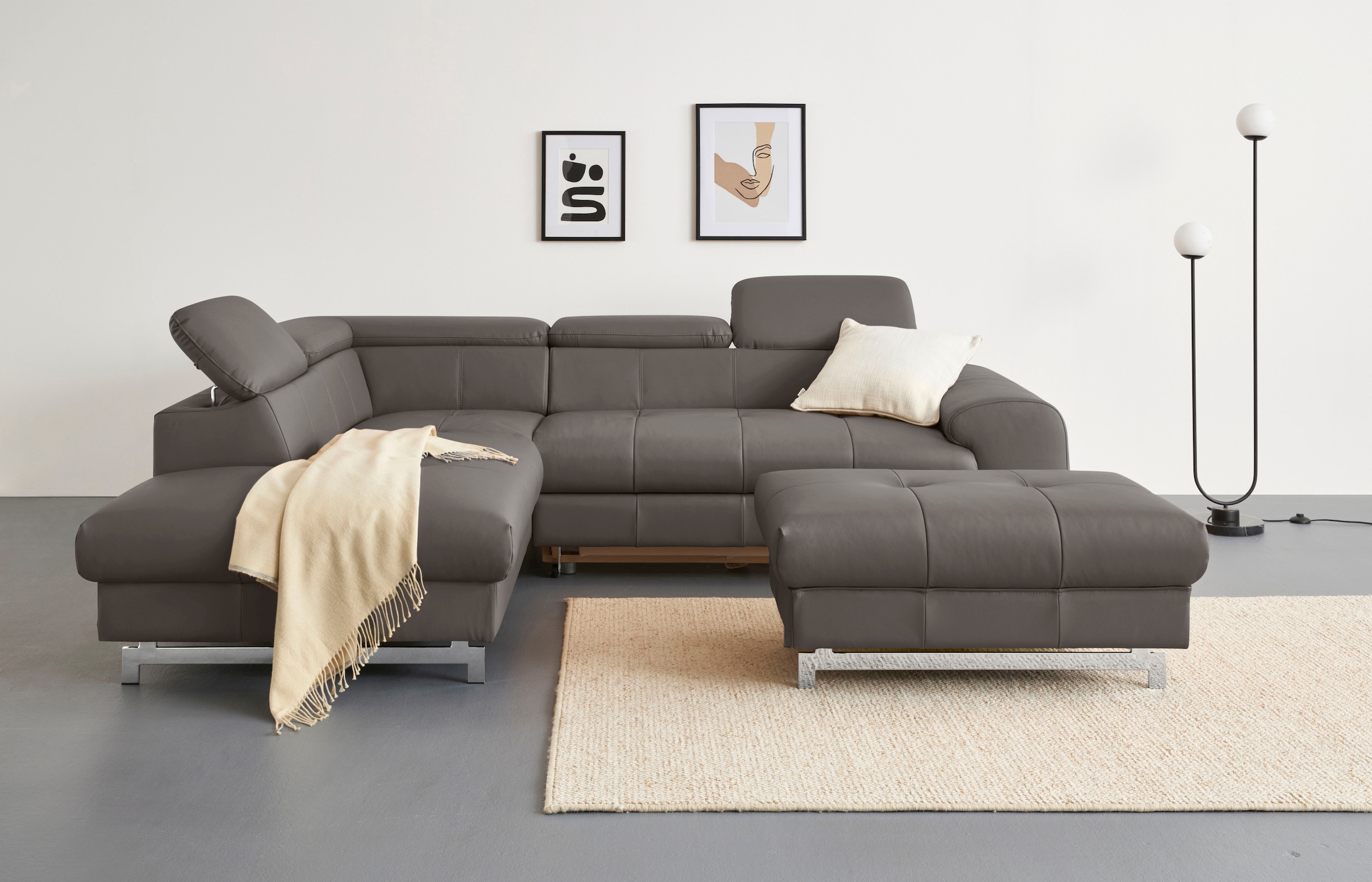 COTTA Ecksofa »Chef L-Form«, mit Kopfteilverstellung, edle Metallkufen, wahlweise mit Bettfunktion
