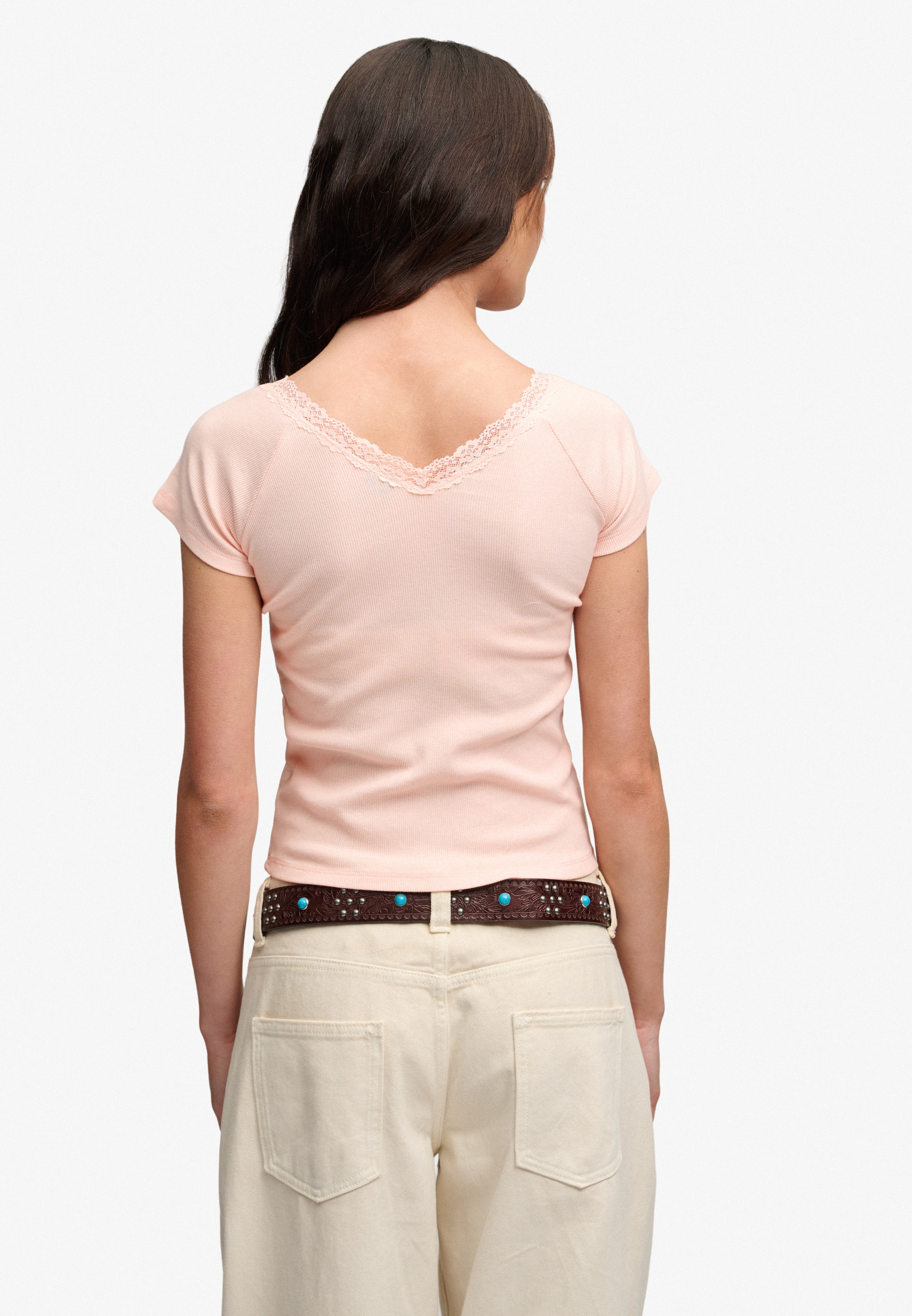Superdry V-Shirt »ATH ESS LACE TRIM V TEE« mit Spitze