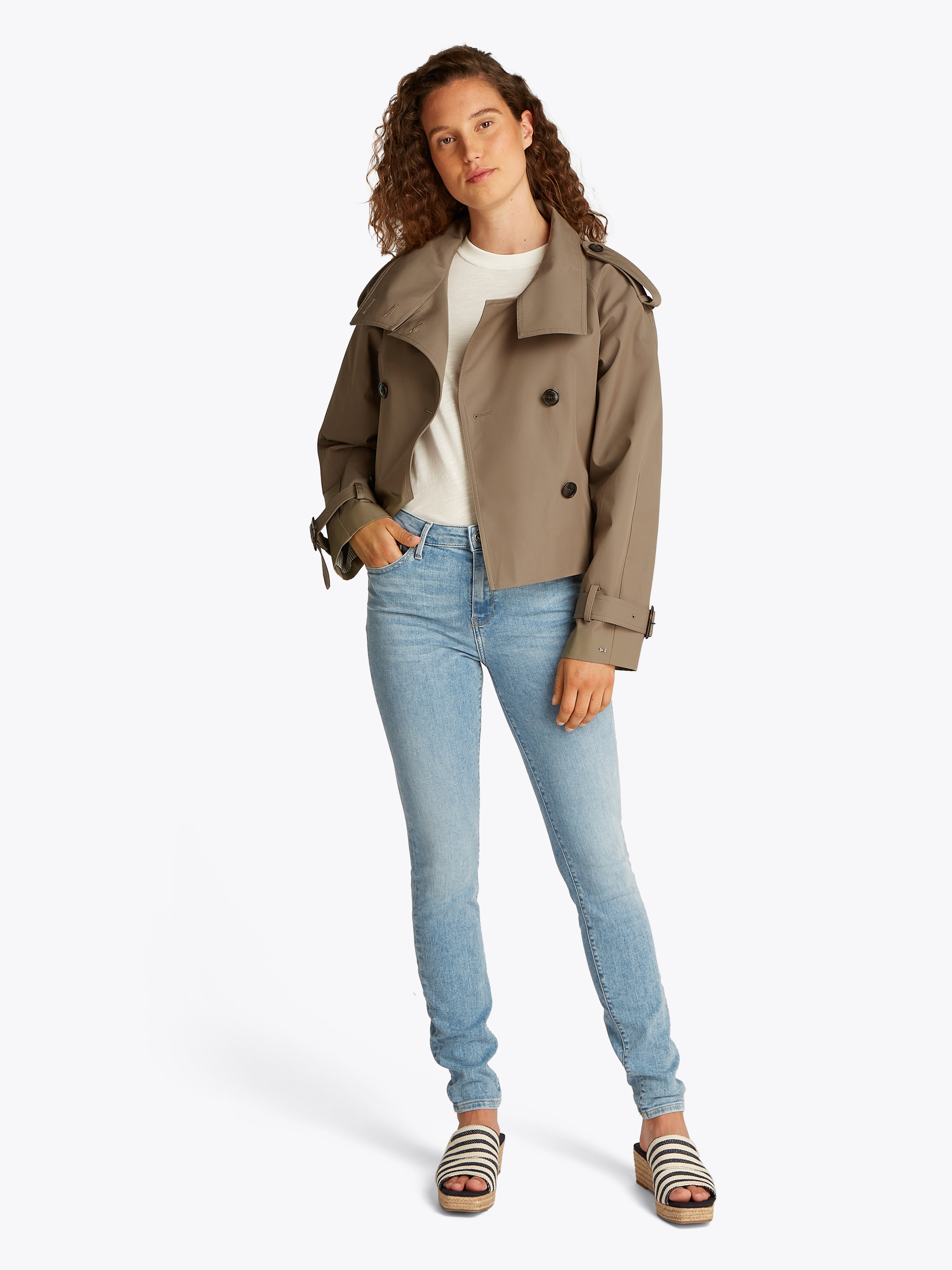 Tommy Hilfiger Kurzjacke »COTTON CROP TRENCH«, mit Gürtel in der Taille, mit Rückenpasse, mit Eingrifftaschen