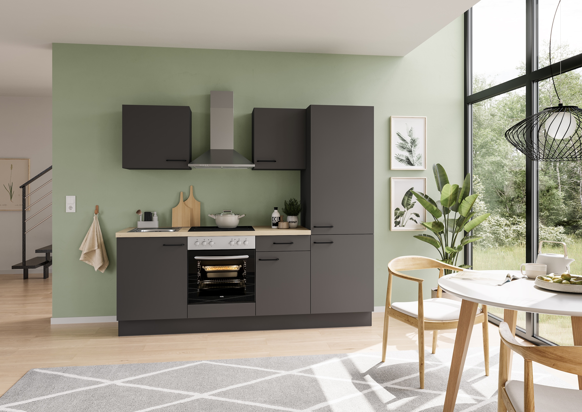 IMPULS KÜCHEN Küchenzeile »"Tirana", Ausrichtung wählbar, Schubkästen mit Soft-Close«, vormontiert, wahlweise mit E-Geräten, mit Vollauszug, Breite 230 cm