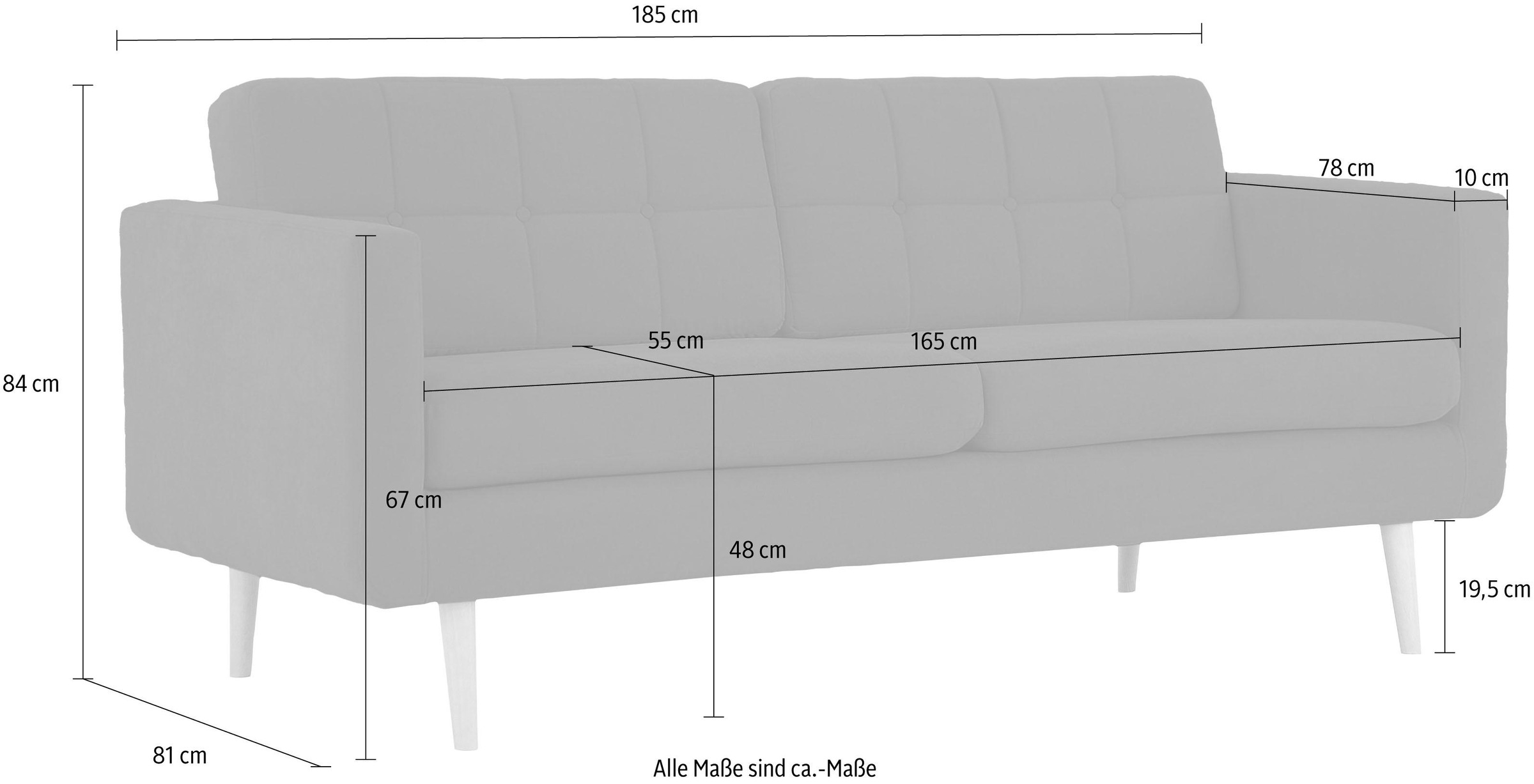 Home affaire 3-Sitzer »Brest«, mit Knopfheftung und Steppung im Rücken, geradliniges Design