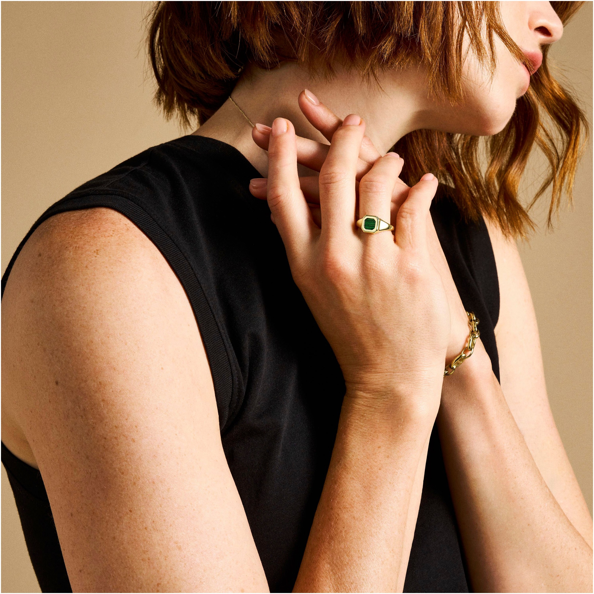 Fossil Fingerring »Schmuck Geschenk Edelstahl Signet Ring All Stacked Up, JA7232710«, mit Malachit