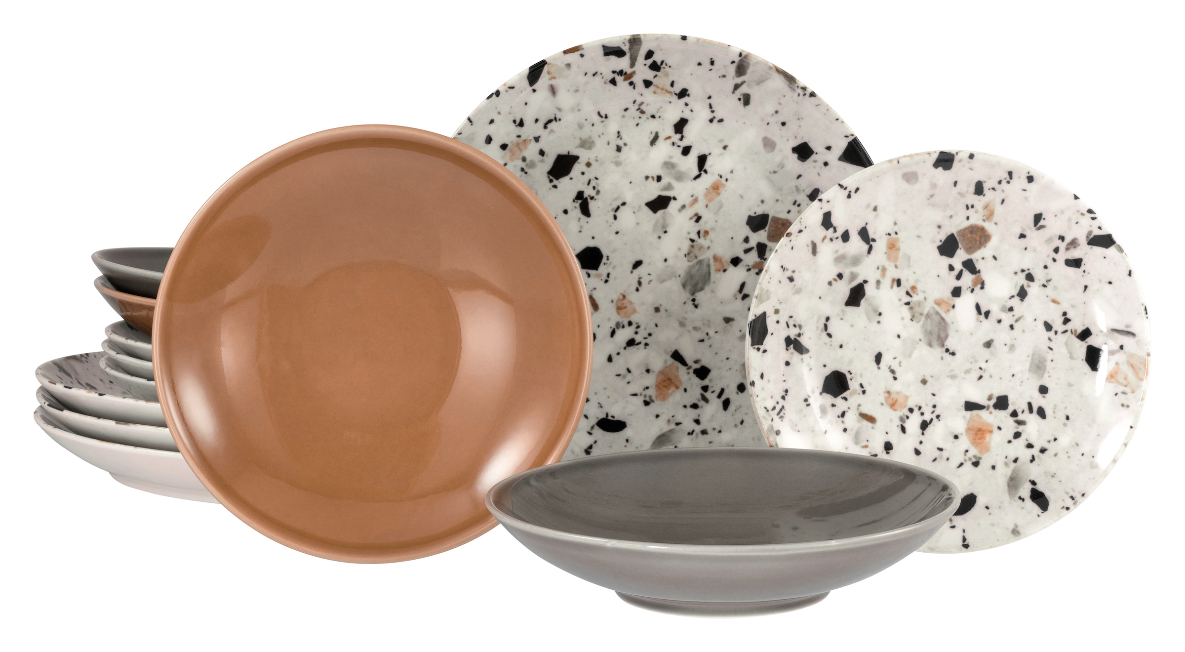 CreaTable Teller-Set »Terrazzo Mix, Teller Set 12-tlg.« Unregelmäßige Steine, Steinoptik