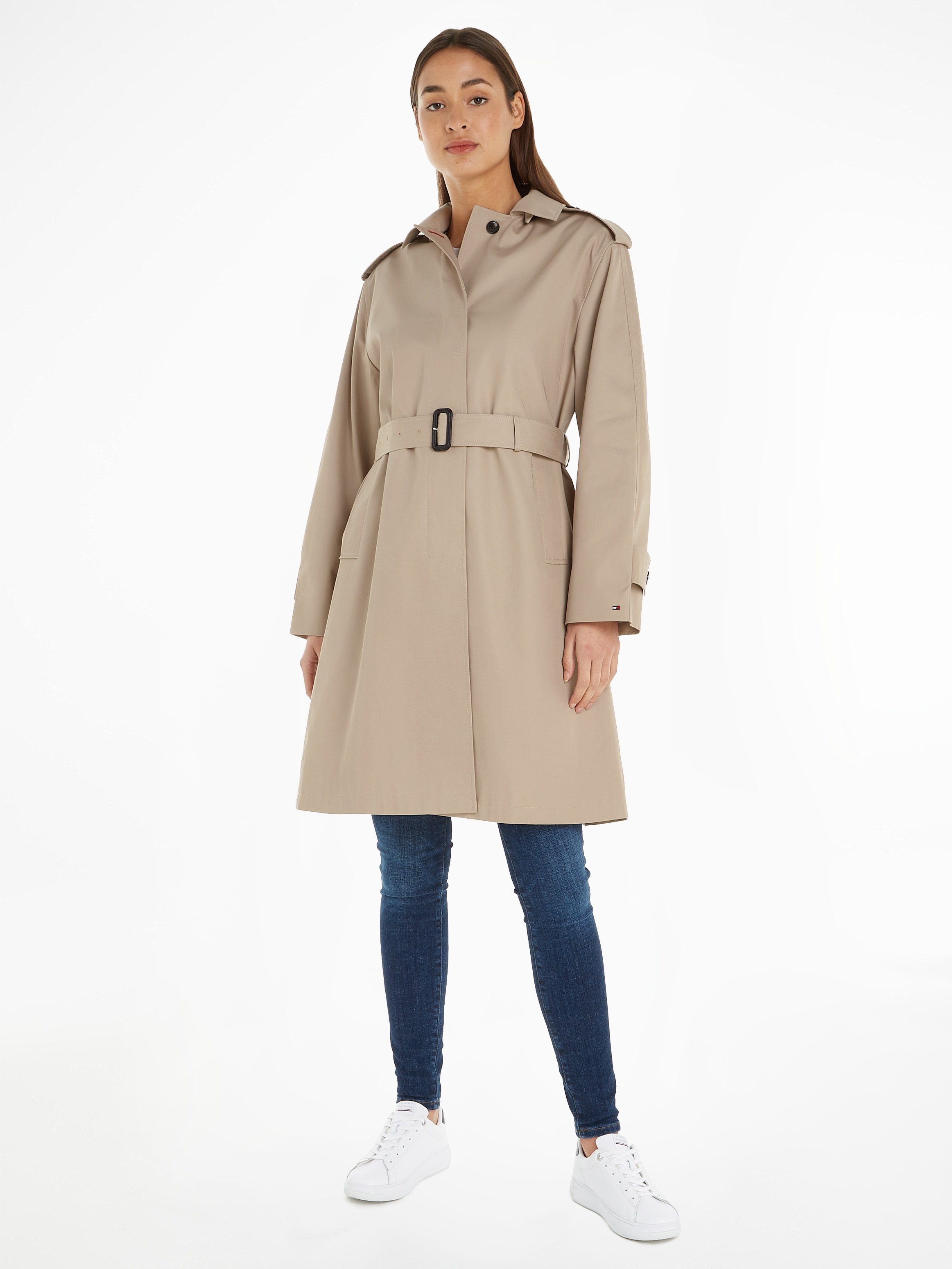 Kurzmantel »COTTON SB HOODED BELTED COAT«, mit Logostickerei