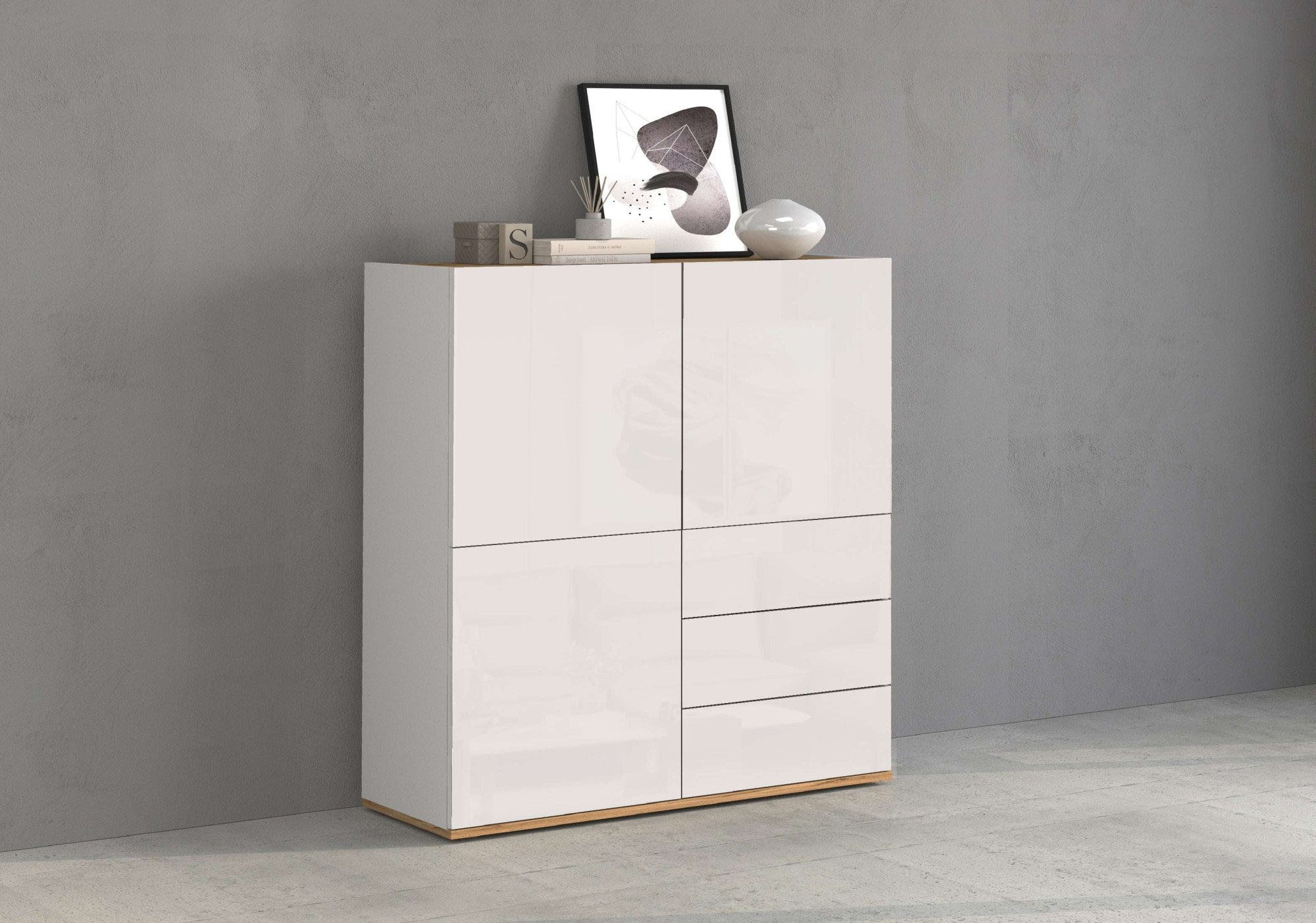 OTTO home Highboard »GARDA ,Kommode, Made in Italy, Breite 102 cm, Höhe 110 cm, grifflos« 1 Stk. tlg. Hochglanzlackierte Fronten, Korpus matt, grifflos