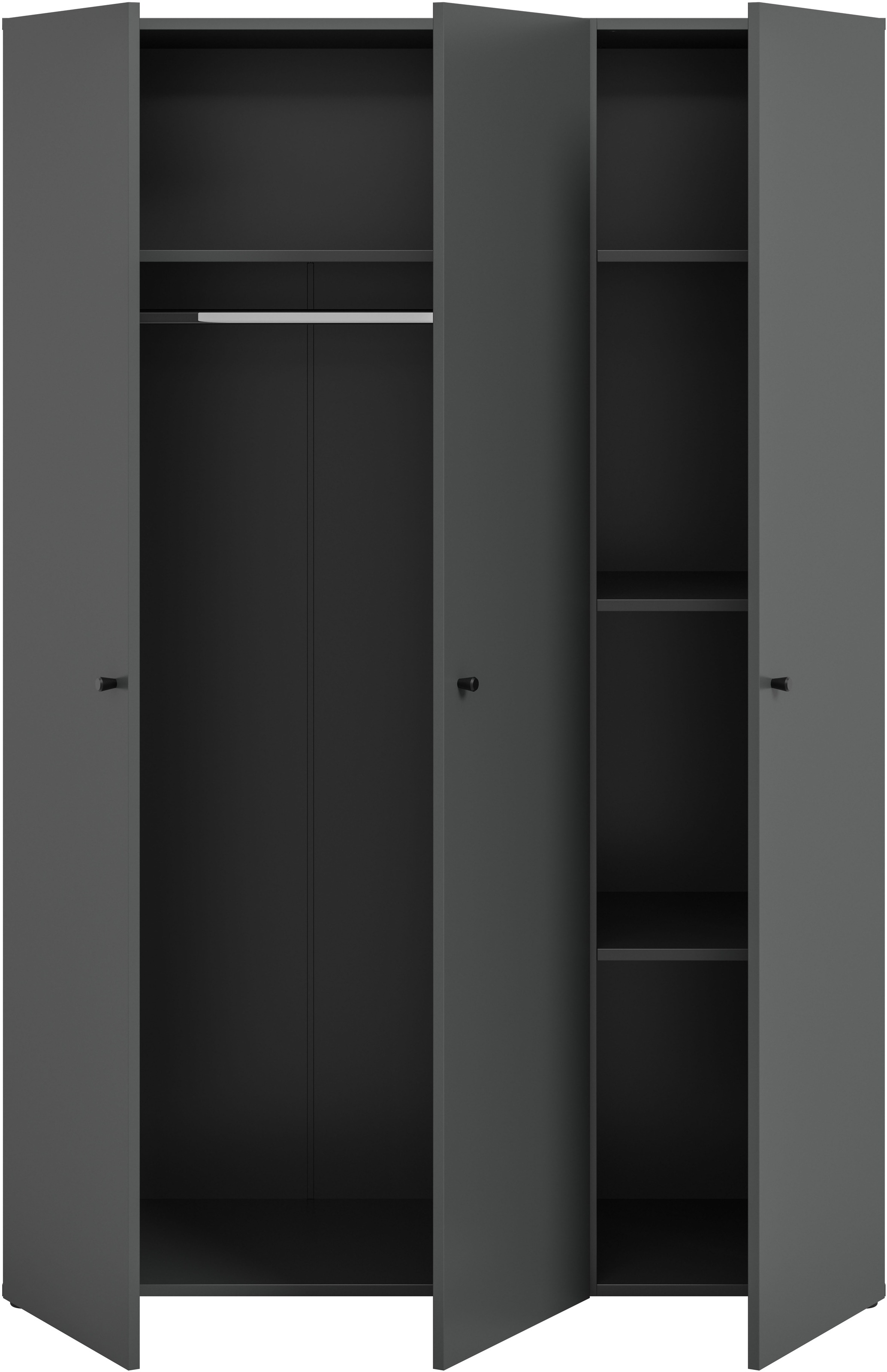 Home affaire Kleiderschrank »BILLINGS, TOPSELLER!, Schlafzimmerschrank, Schrank, Garderobenschrank«, (OTTO BESTSELLER, Garderobe & Schlafzimmer), Breite 130cm, grau, 3-türig, inkl. 1 Kleiderstangen und 4 Ablageböden