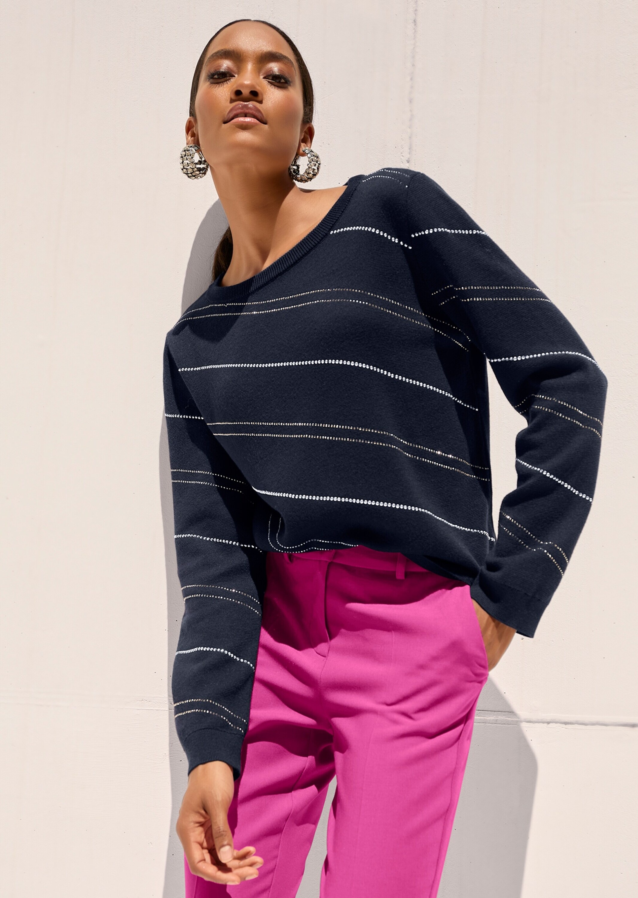 MADELEINE Longpullover »Pullover Langarm Glitzerpullover, Feinstrick«