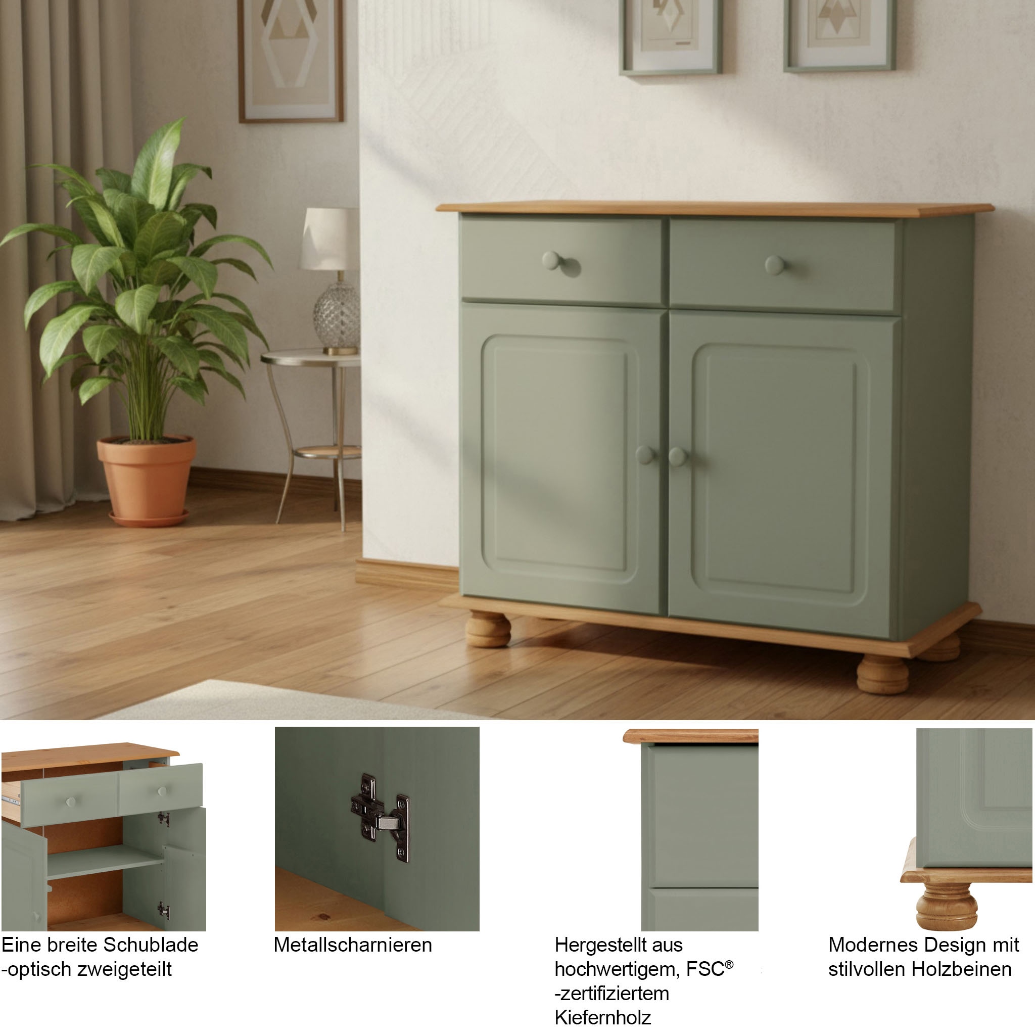 OTTO home Sideboard »Mette« Kommode mit gefrästen, kugelförmigen Füßen, Breite 80 cm