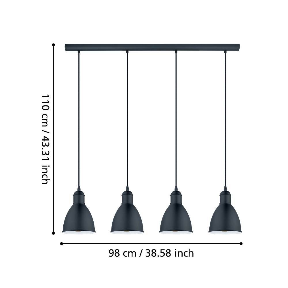 EGLO Pendelleuchte »PRIDDY Hängeleuchte, Pendellampe, Stahl, schwarz, E27, Industrial«, 4 flammig, Leuchtmittel E27 | ohne Leuchtmittel, Wohnzimmerlampe, Esszimmerlampe, 4 flammig, Vintage, 110x97,5x15,5cm