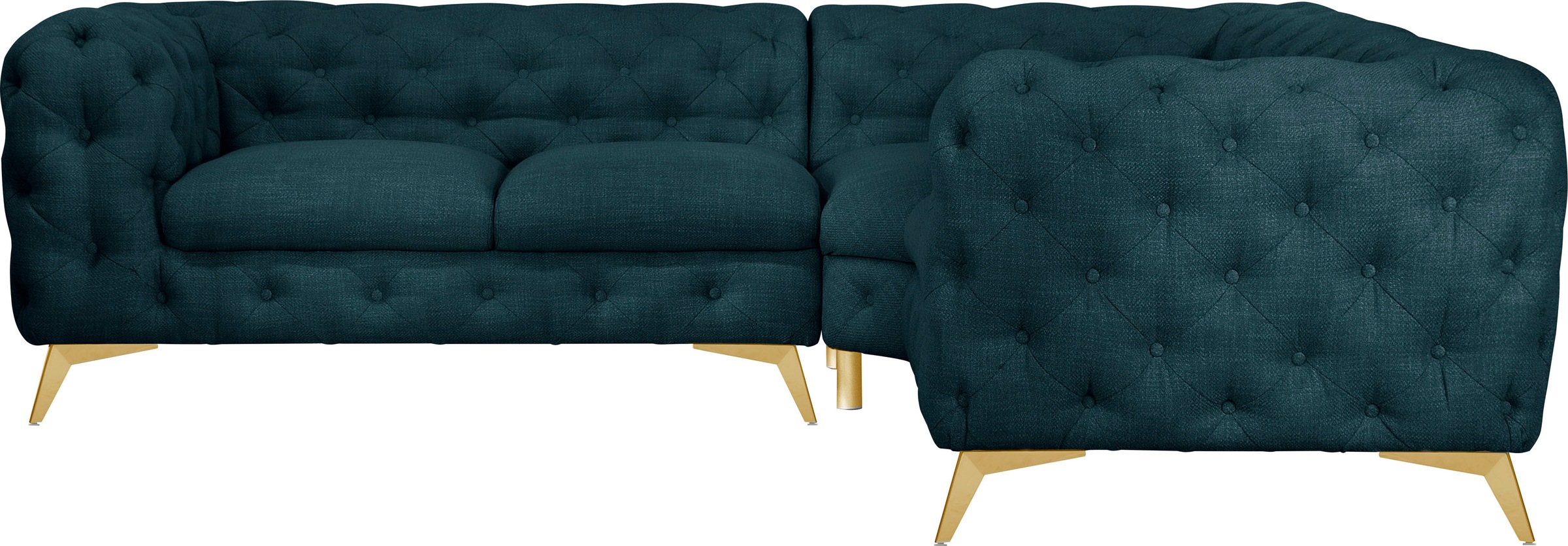 Leonique Chesterfield-Sofa »Ecksofa GLYNIS L-Form mit Wellenunterfederung, Maße B/T/H 264/264/75cm«, aufwändige Knopfheftung, moderne Chesterfield Optik, Fußfarbe wählbar