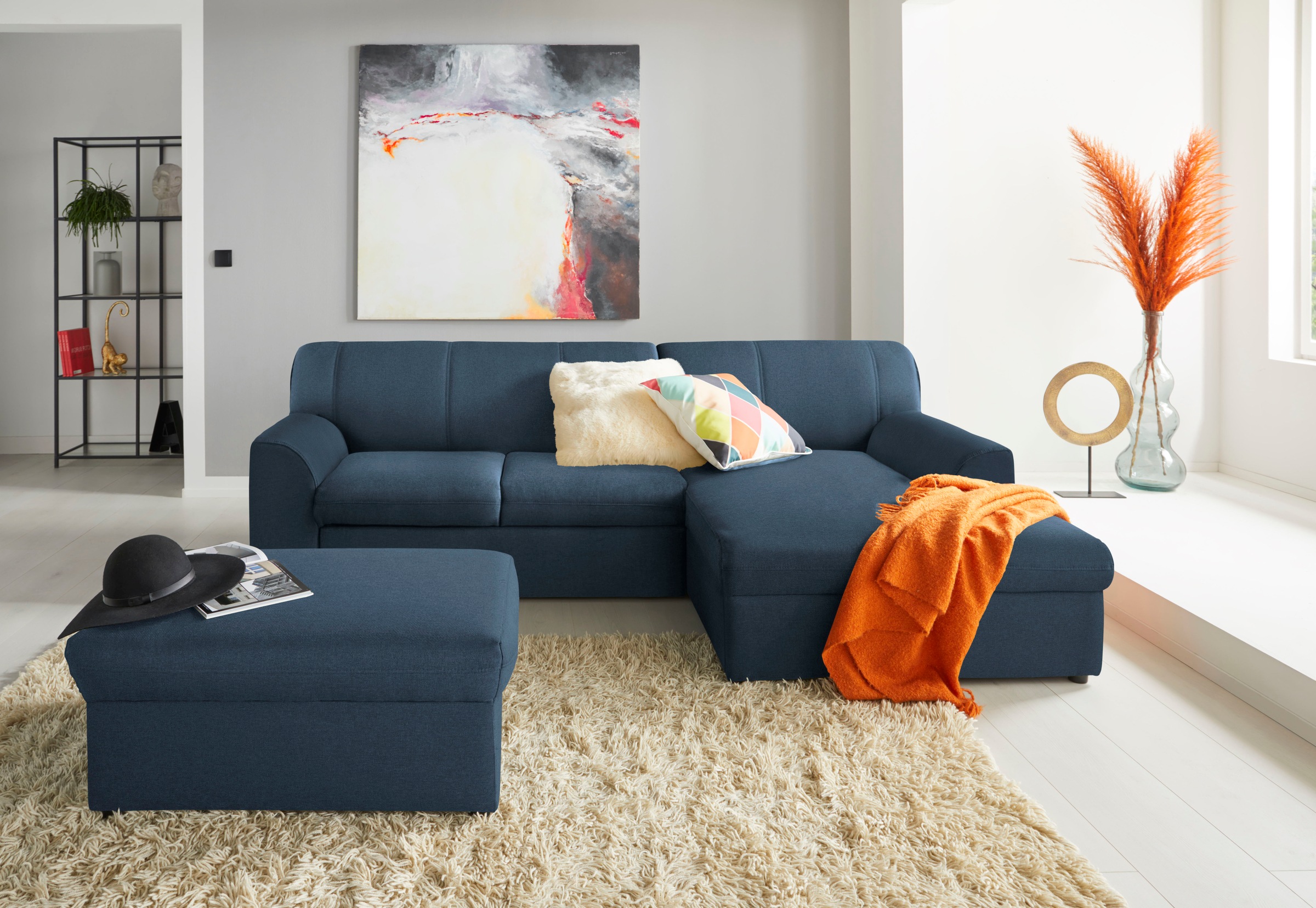 DOMO collection Ecksofa »Topper, elegant und zeitlos, kompaktes Stellmaß 245/155cm, L-Form«, mit Recamiere, wahlweise mit Schlaffunktion