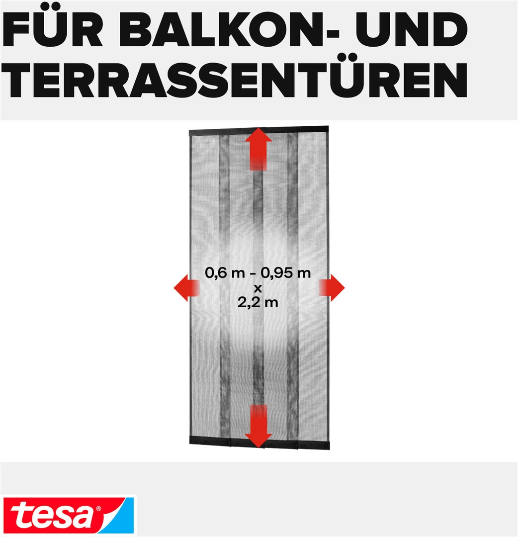tesa Insektenschutz-Tür »Aluminium Lamellen Vorhang Premium - einfache Montage ohne Bohren« Packung, Alu Lamellentür teleskopierbar, selbstklebendes Premium-Klettband, 1 Stk. tlg. für Balkon- und Terrassentüren