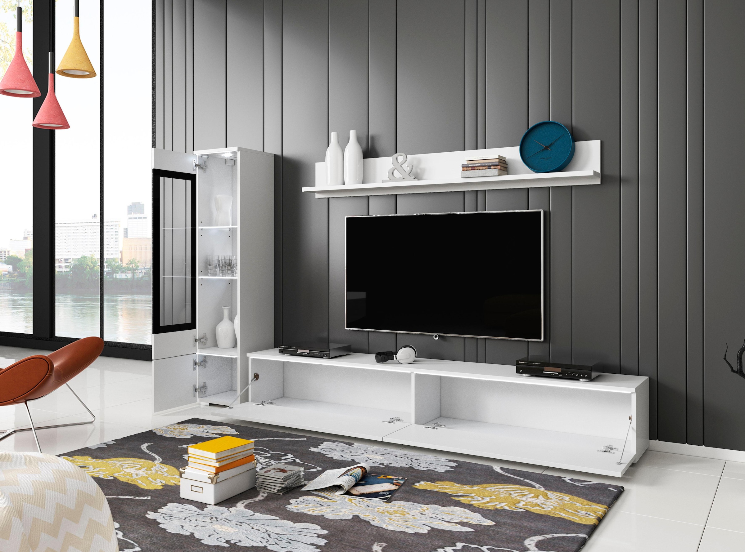 INOSIGN Wohnwand »VERA I«, (Komplett-Set, 3 St.), Mediawand 230 cm, Vitrine mit Verglasung, stehend und hängend