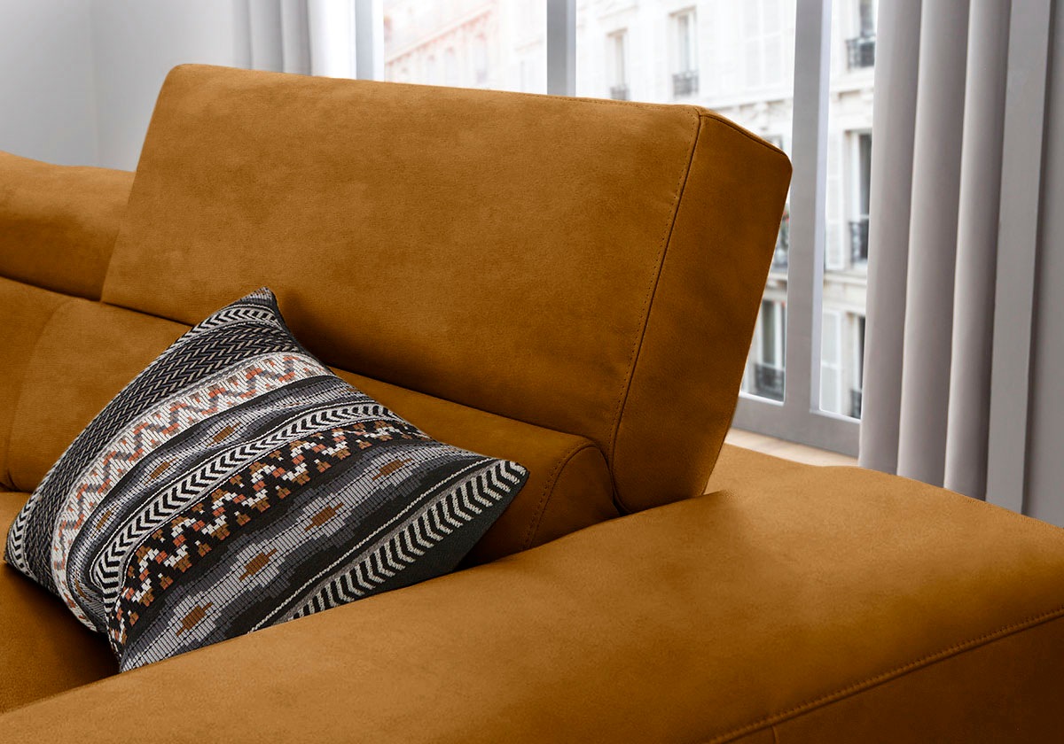 W.SCHILLIG Ecksofa »piedroo, Designsofa mit tollem Sitzkomfort, bequem, L-Form«, Kopfteilverstellung, wahlweise mit Sitztiefenverstellung, Breite 343cm