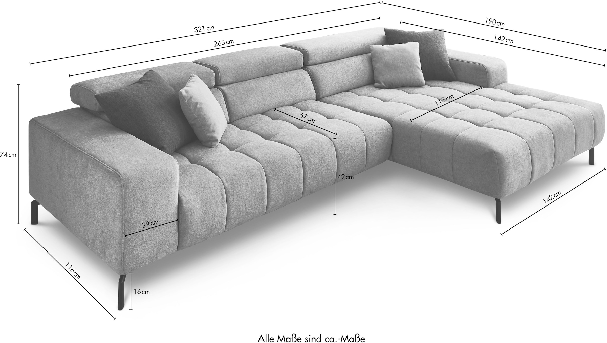 Die PlanBar Ecksofa »MP-IN18022 L-Form«, mit Kopfteilverstellung & Zierkissen, optional Sitztiefenverstellung