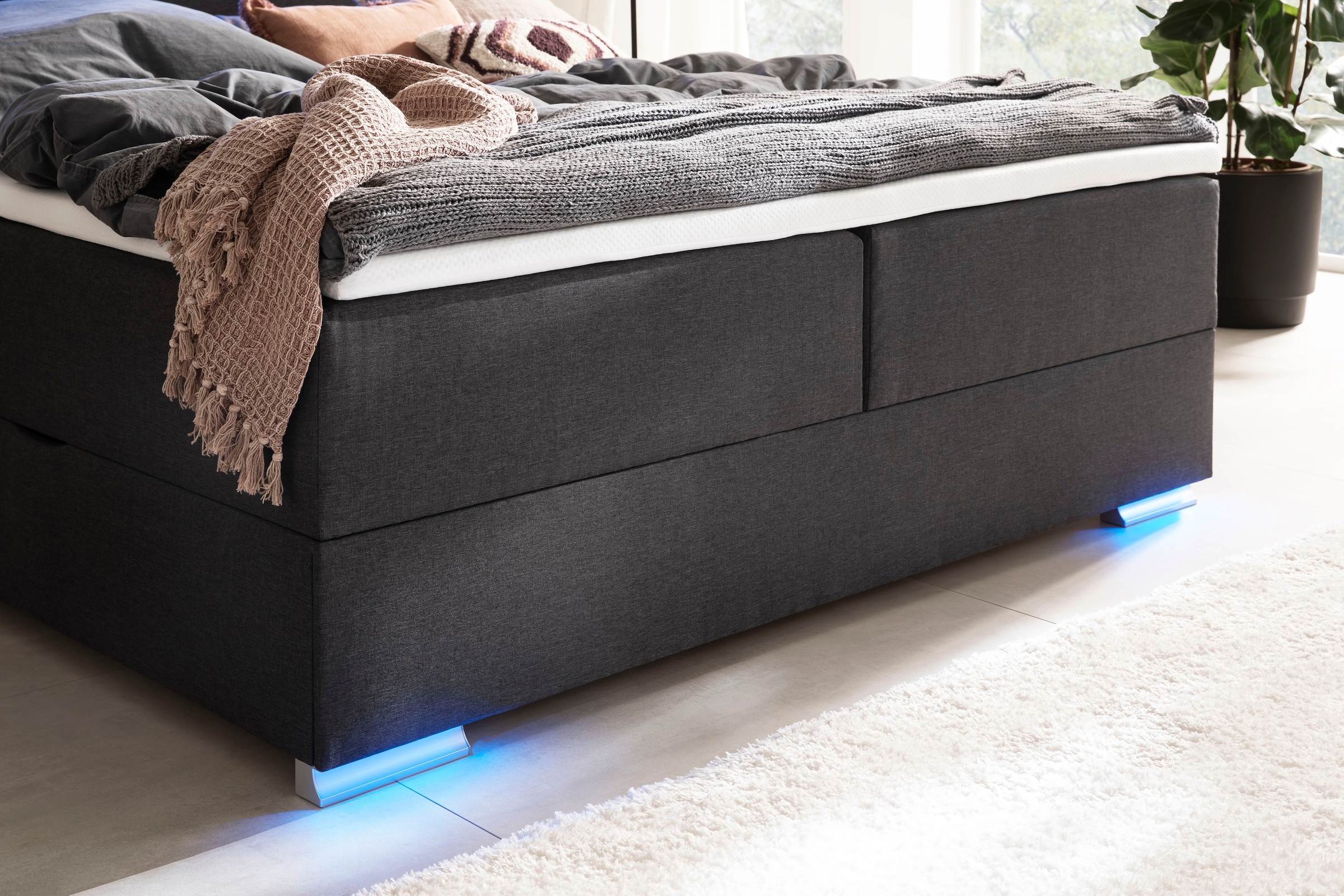 meise.möbel Boxspringbett »Las Vegas«, Füße und Kopfteil mit LED-Beleuchtung, mit Bettkasten und Topper