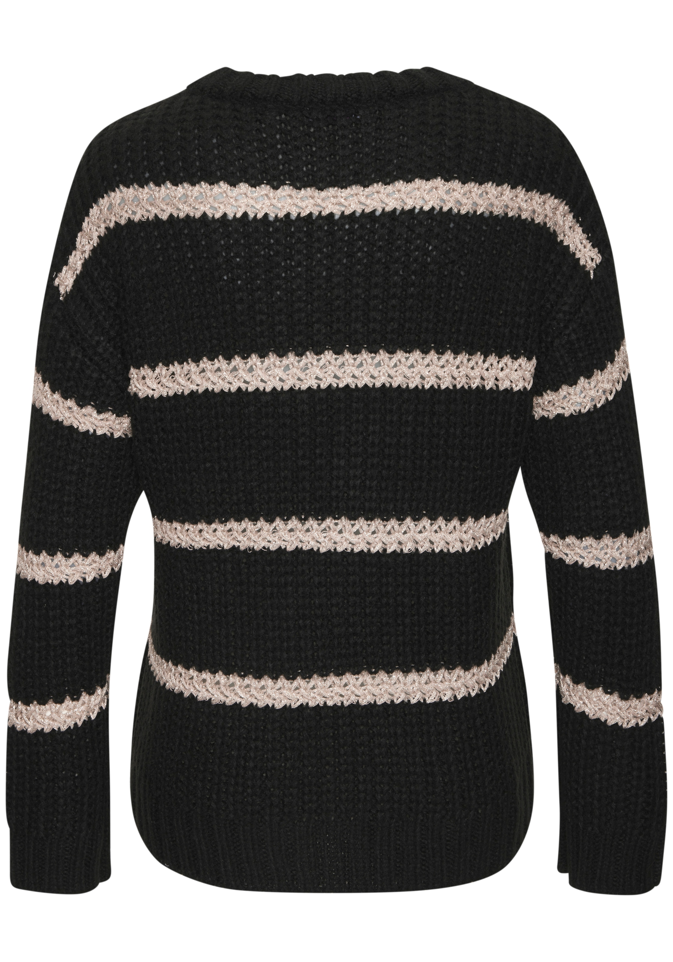 LASCANA Strickpullover »mit Streifenmuster und Lurexgarn aus Grobstrick« Rundhalspullover mit Glitzergarn-Details, Grobstrickpullover, casual