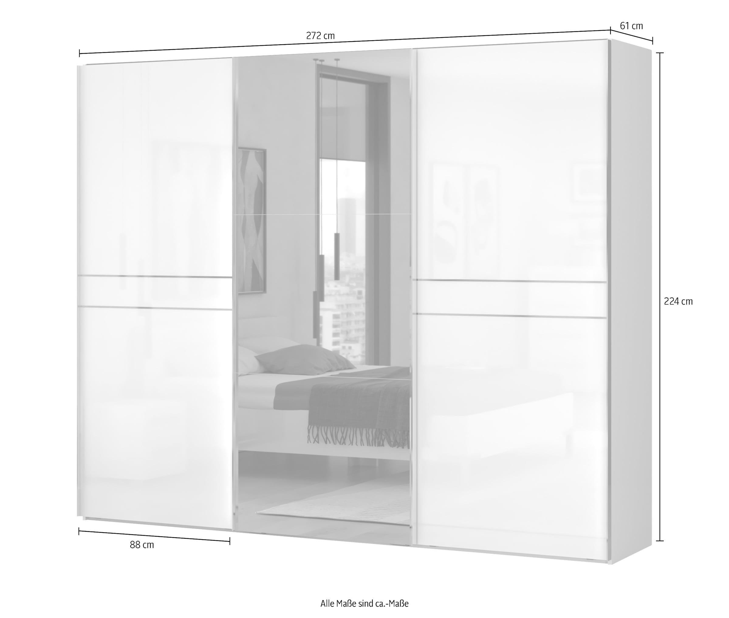 Places of Style Schwebetürenschrank »Piano, mit Einlegeböden und Kleiderstangen, Türen soft-close-Funktion«, (in 3 Breiten, 224cm hoch), mit Spiegeltür, FSC-zertifizierter Holzwerkstoff