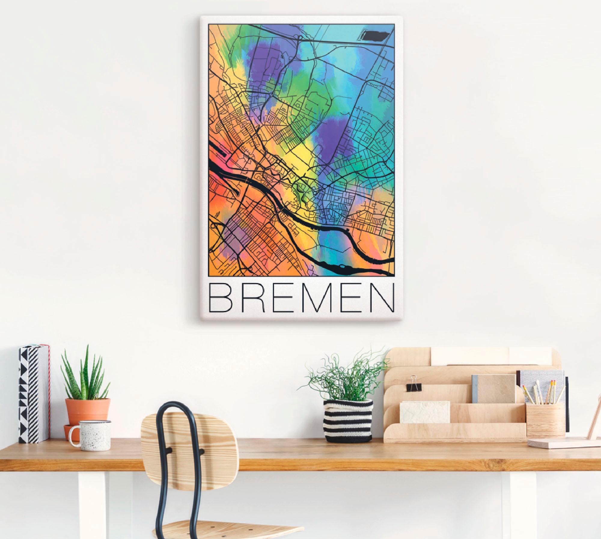 Artland Wandbild »Retro Karte Bremen Deutschland Aquarell«, Deutschland, (1 St.), als Alubild, Leinwandbild, Wandaufkleber oder Poster in versch. Größen