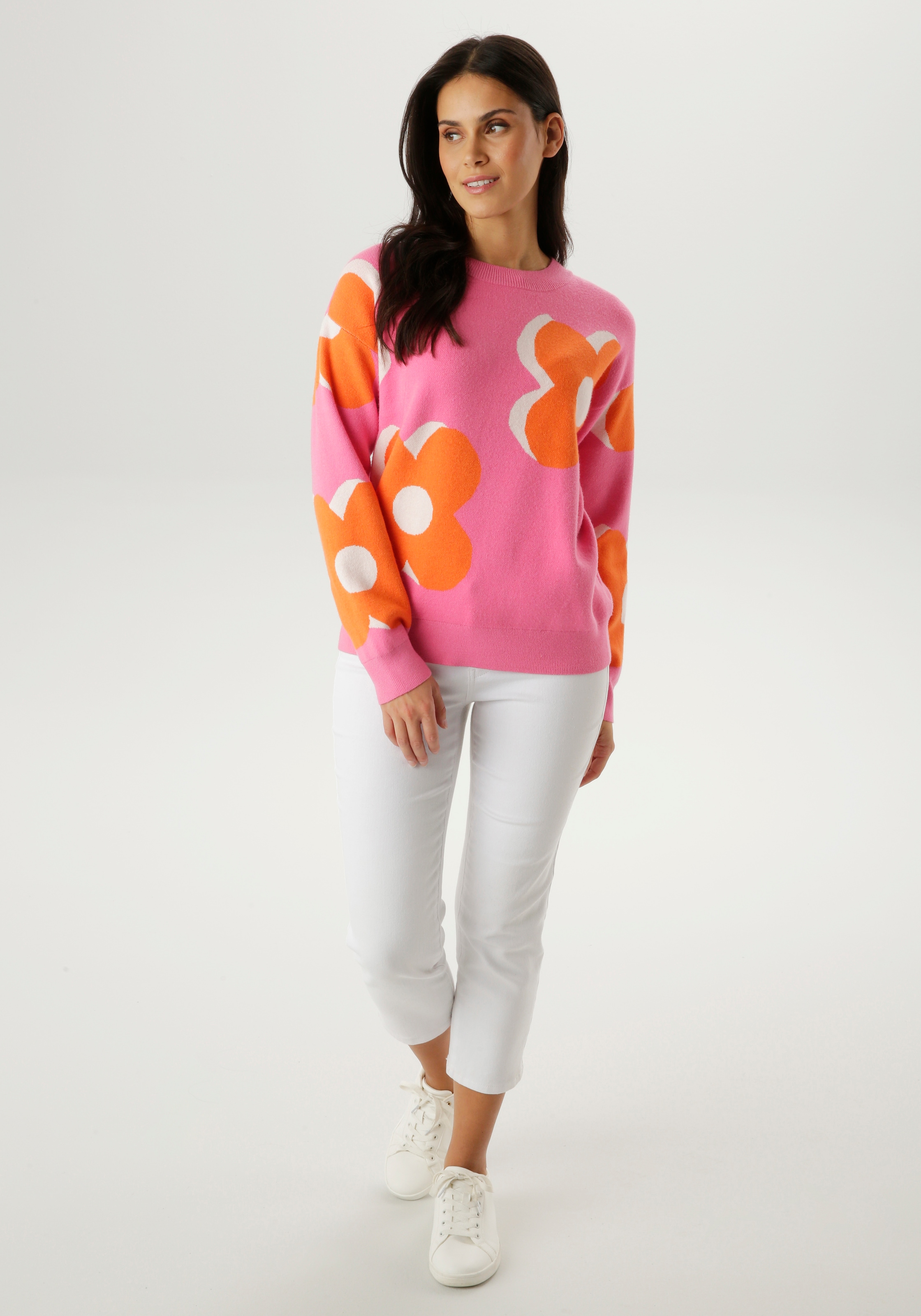 Aniston SELECTED Strickpullover mit trendiger Blumenblüten-Jacquardmusterung - NEUE KOLLEKTION