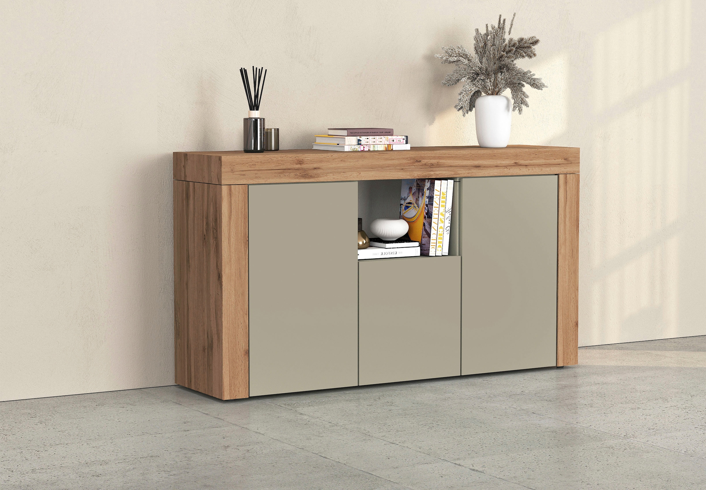 INOSIGN Sideboard »CHRONOS Breite 155 cm mit 3 Türen, 1 offenes und 6 geschlossene Fächer« 1 Stk. tlg. Sideboard,Kommode, Schrank, Grifflos mit Push to Open, Made in Italy