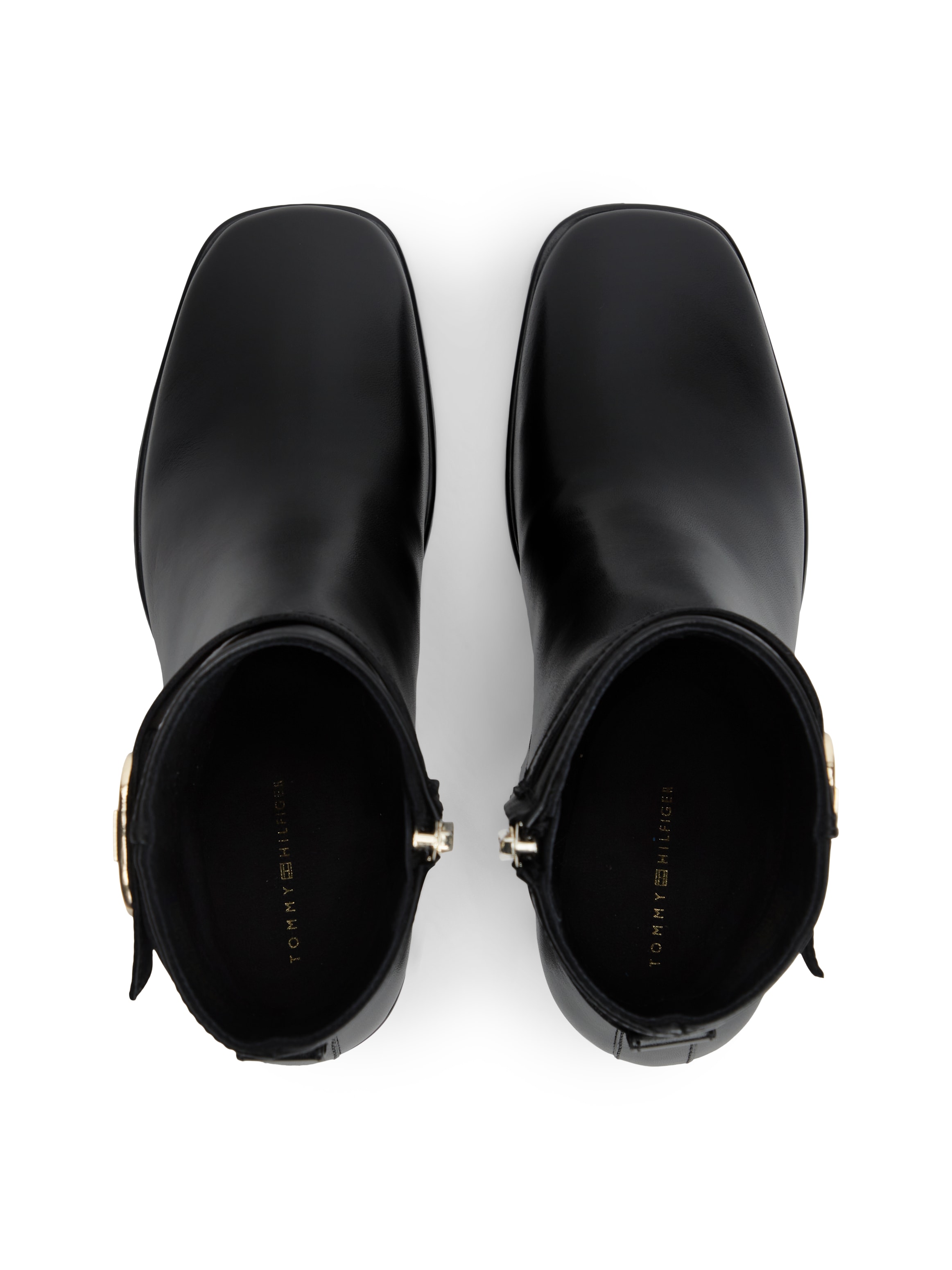 Tommy Hilfiger Stiefelette »TH STRAP LEATHER BLOCK HEEL BOOT«  Herbstschuh, Businessschuh mit goldfarbenem Schmuckelement