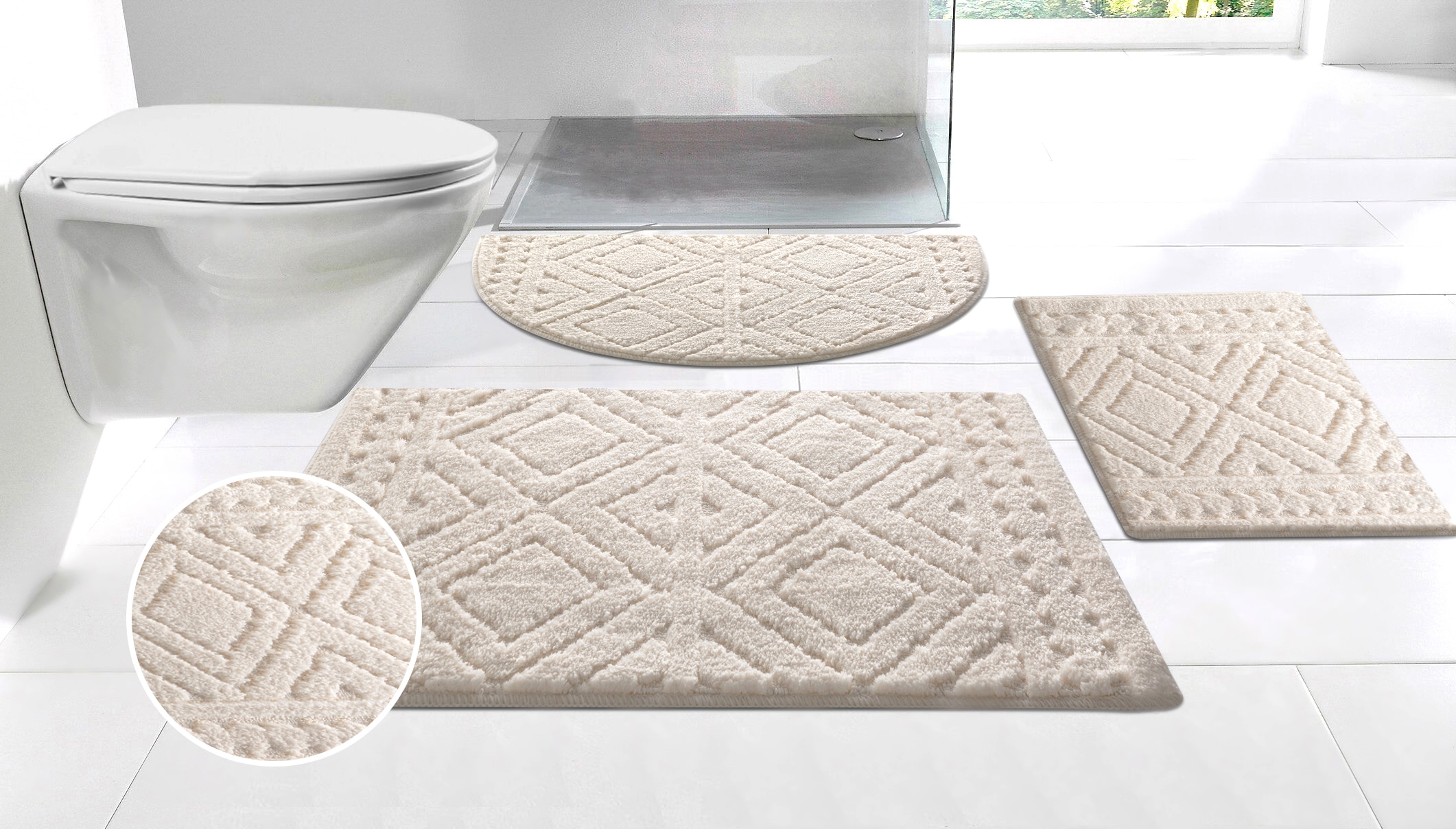 OTTO home Badematte "Louvres, Badvorleger, Badezimmer Teppich, Duschvorleger" Höhe 10 mm rutschhemmend beschichtet schnell trocknend Badteppich, Uni Farben, Hoch-Tief Effekt, Boho-Style