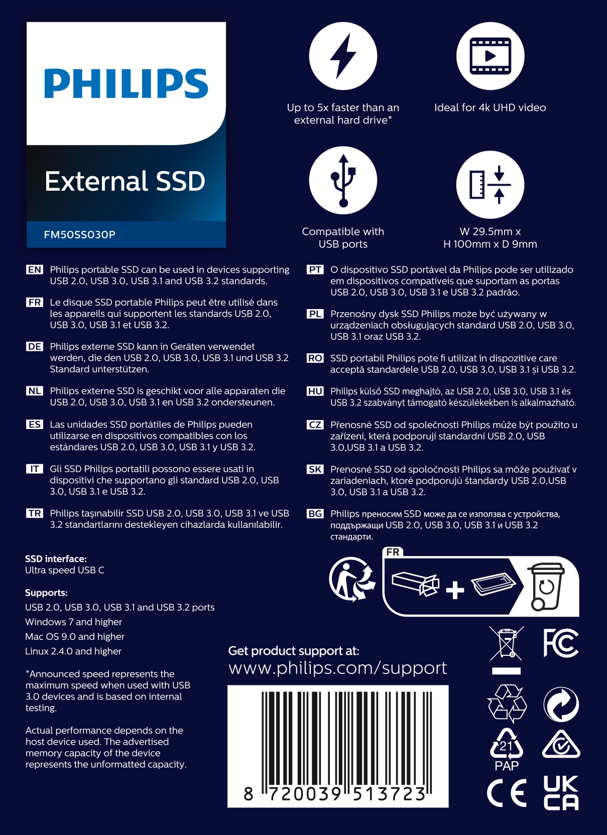 Philips externe SSD »External SSD 500GB«, Anschluss USB-C, Ultra Speed