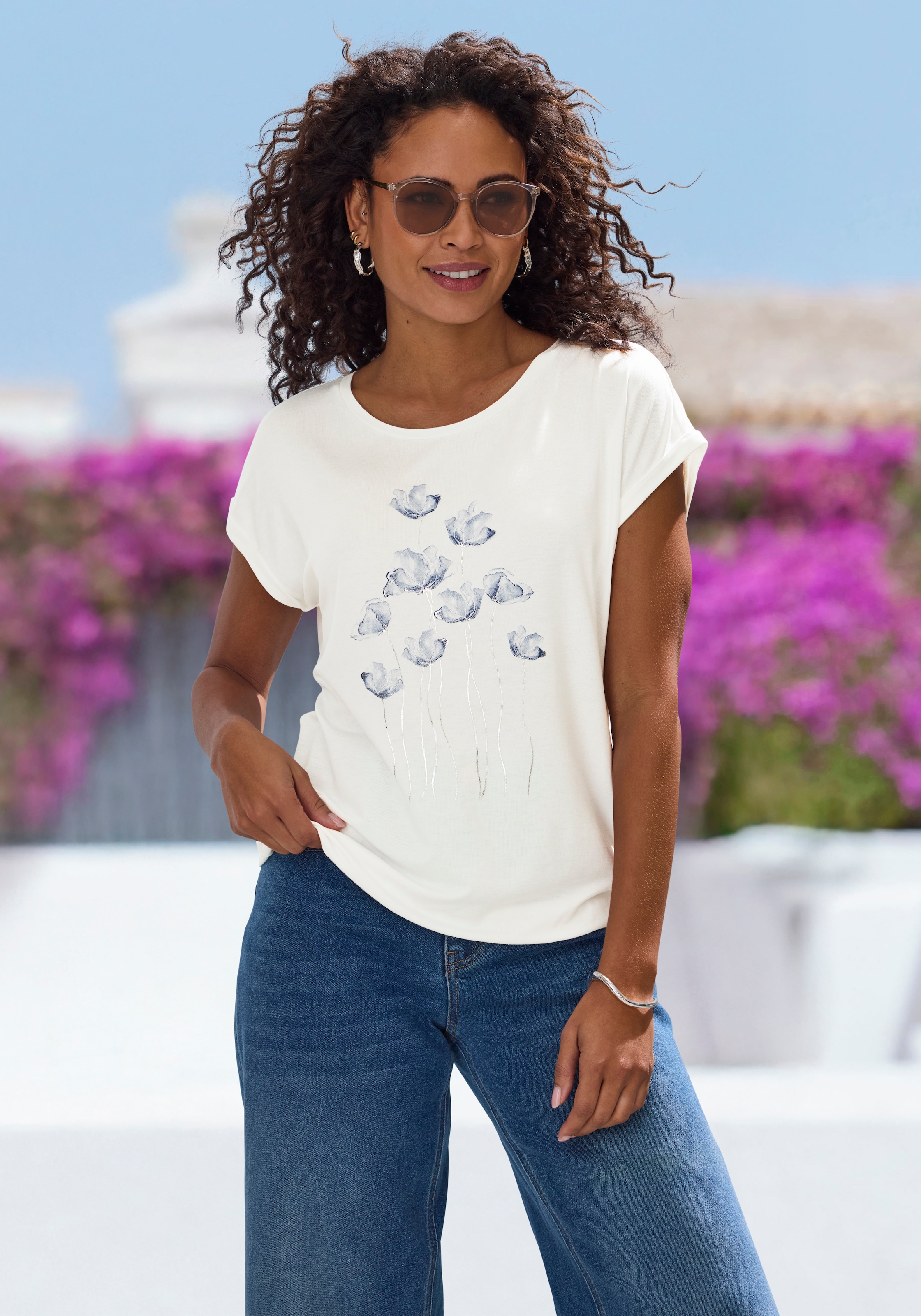 Vivance Kurzarmshirt »mit floralem Print« aus weichem Viskose-Stretch