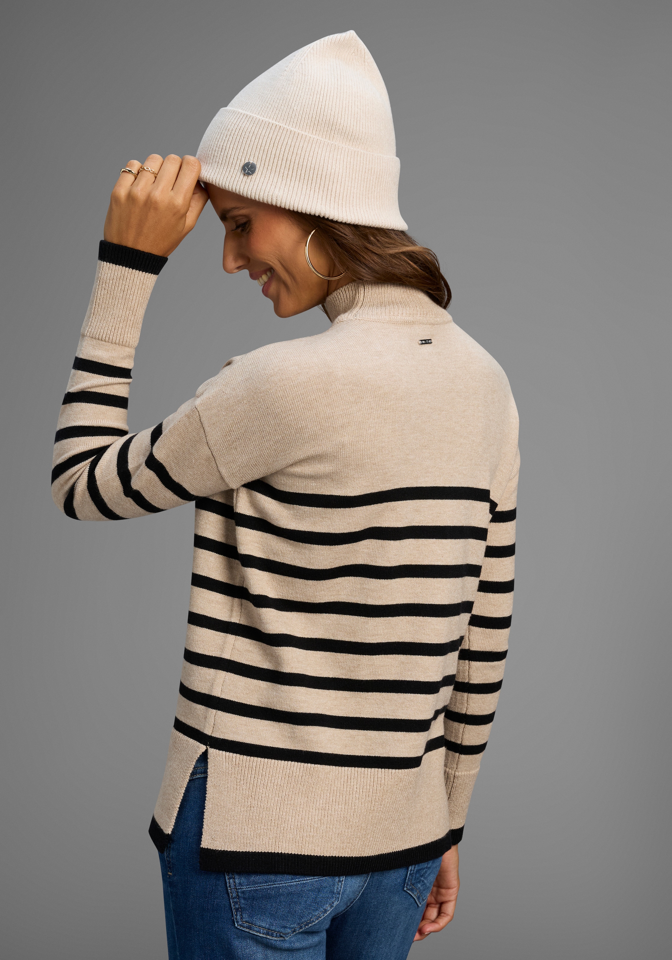 Laura Scott Streifenpullover kuscheliger Winterstrick mit seitlichen Schlitzen - NEUE KOLLEKTION