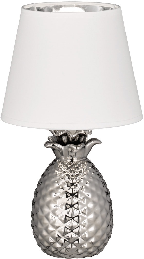 TRIO Leuchten Schreibtischlampe »Pineapple«, Tischlampe, online Garantie Nachttischlampe, kaufen Stoffschirm Jahren | 3 mit silber, Form 1 Ananas weiß flammig-flammig, XXL