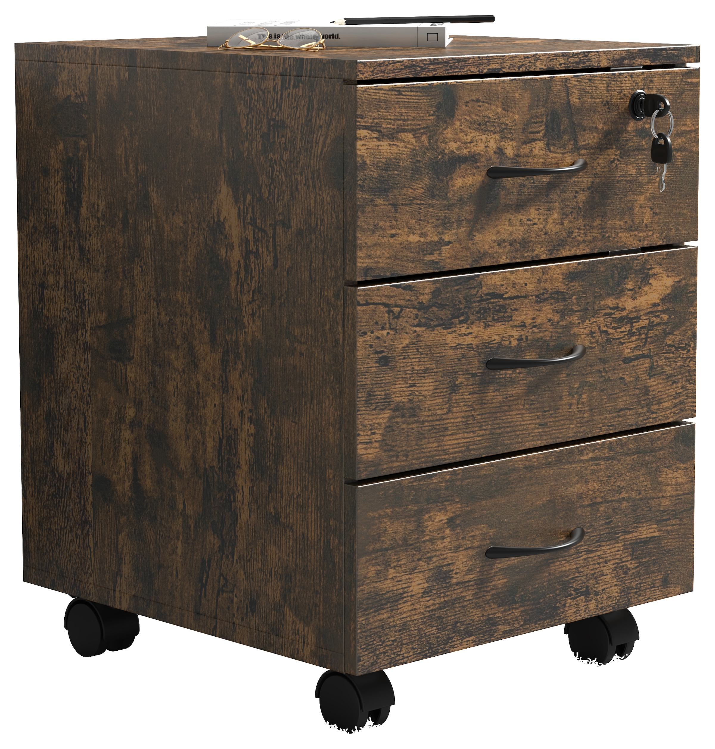VCM Container "Holz Rollcontainer Büromöbel 3 Schubladen Baula L" 1 Stk. tlg.