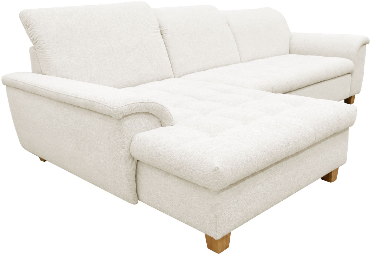 OTTO home Ecksofa »Eggery 279 x 170 cm, auch mit Schlaffunktion & Bettkasten, Holzfüße« Kopfteile verstellbar, L-Form, aus pflegeleichtem Luxus-Microfaser