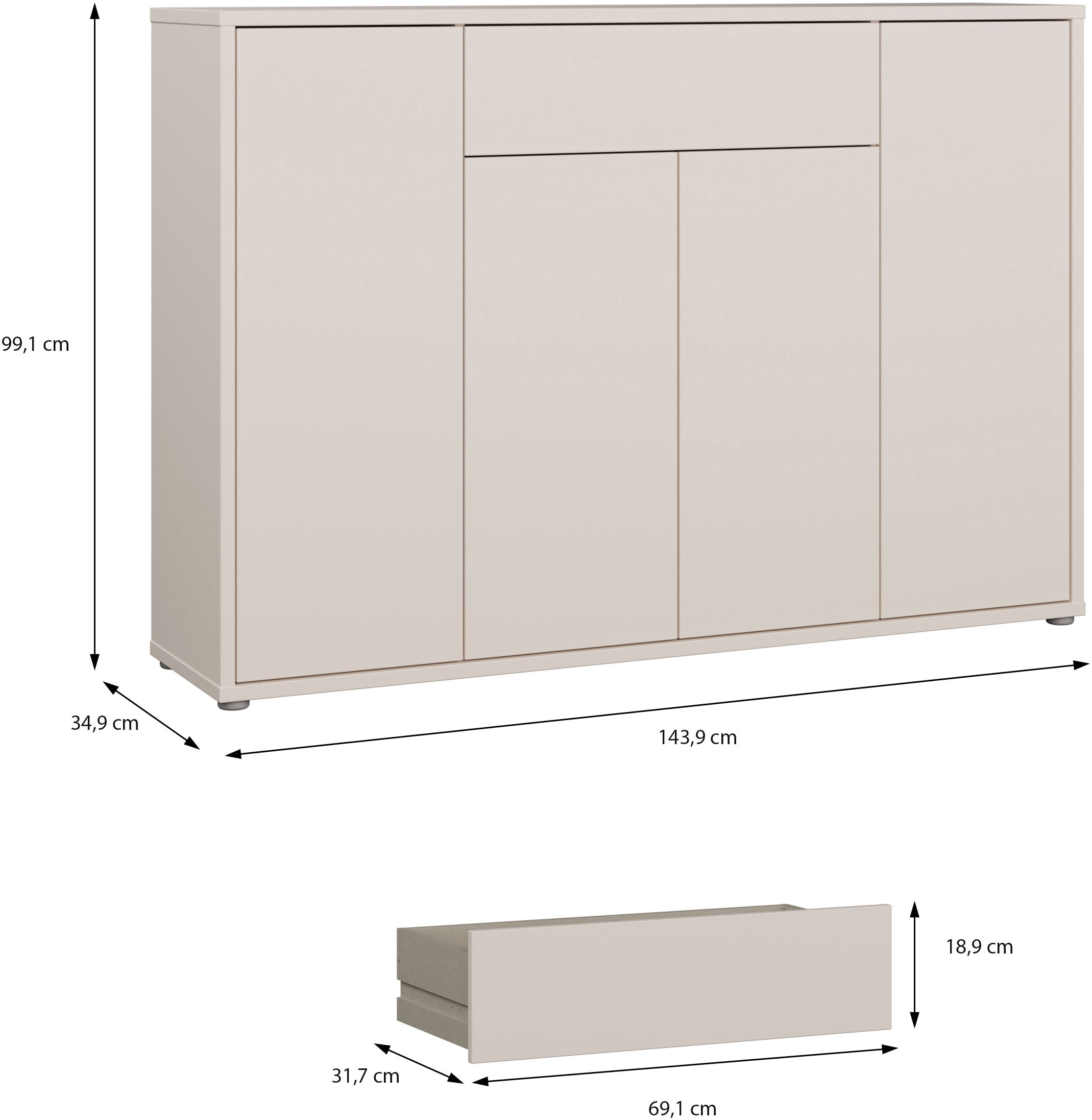 FORTE Schuhschrank »Alice Springs« B/H/T 143,9/99,1/34,9 cm Push to open, 28  Paar Schuhe