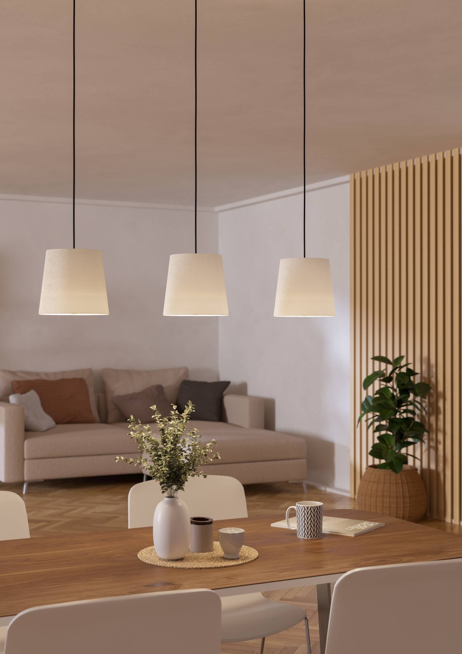 EGLO Hängeleuchte »Febres Hängelampe, Pendelleuchte über Esstisch, Metall und Textil, E27« E27 1 Stk. Hängeleuchte - L88 x B18 x H110 cm - schwarz - 3X60W exkl.