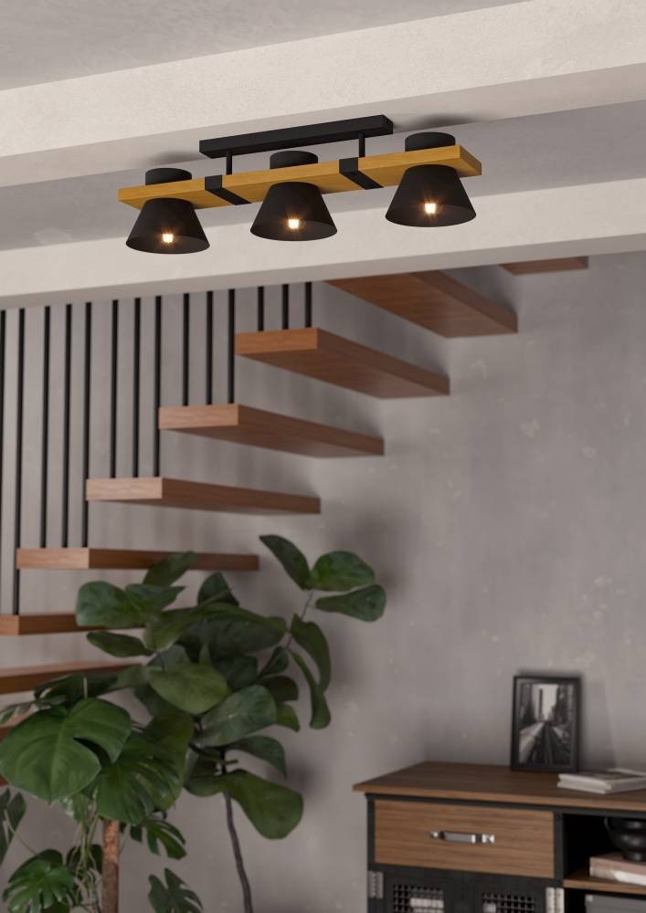 EGLO Deckenleuchte »MACCLES« E27 1 Stk. Deckenleuchte, Wohnzimmerlampe, Holz und Metall, Schwarz, Deckenspot