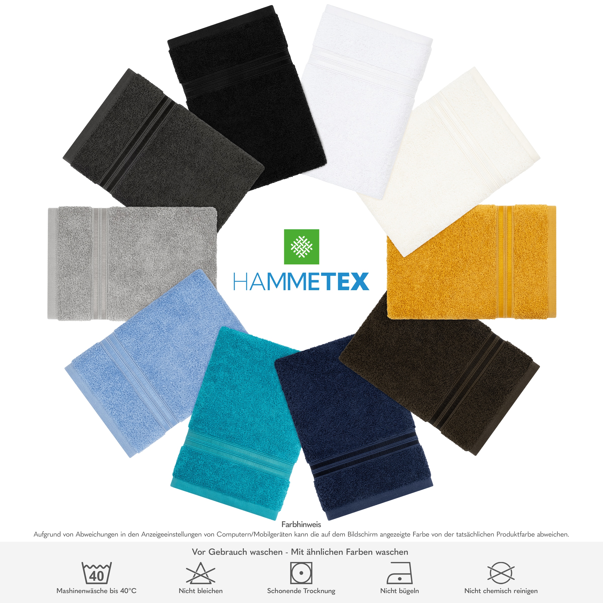 HAMMETEX Handtuch Set »6-teiliges Handtuch Set, 100% Baumwolle, Weich & Saugstark«, Set, 6 tlg., Frottier, mit Bordüre, einfarbig, weich