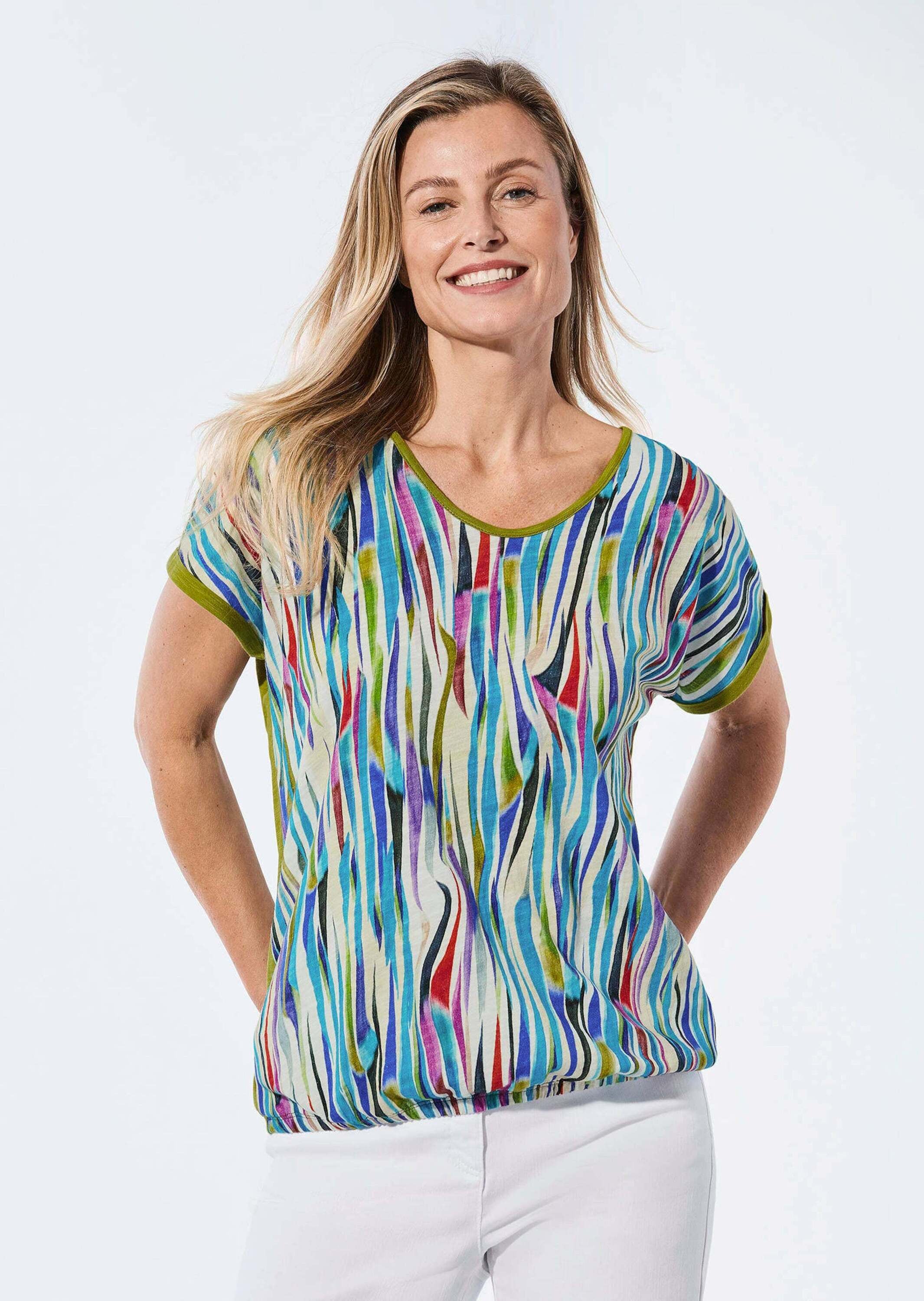 GOLDNER Kurzarmshirt »Kurzgröße Shirt aus Effektgarn« Flammengarn