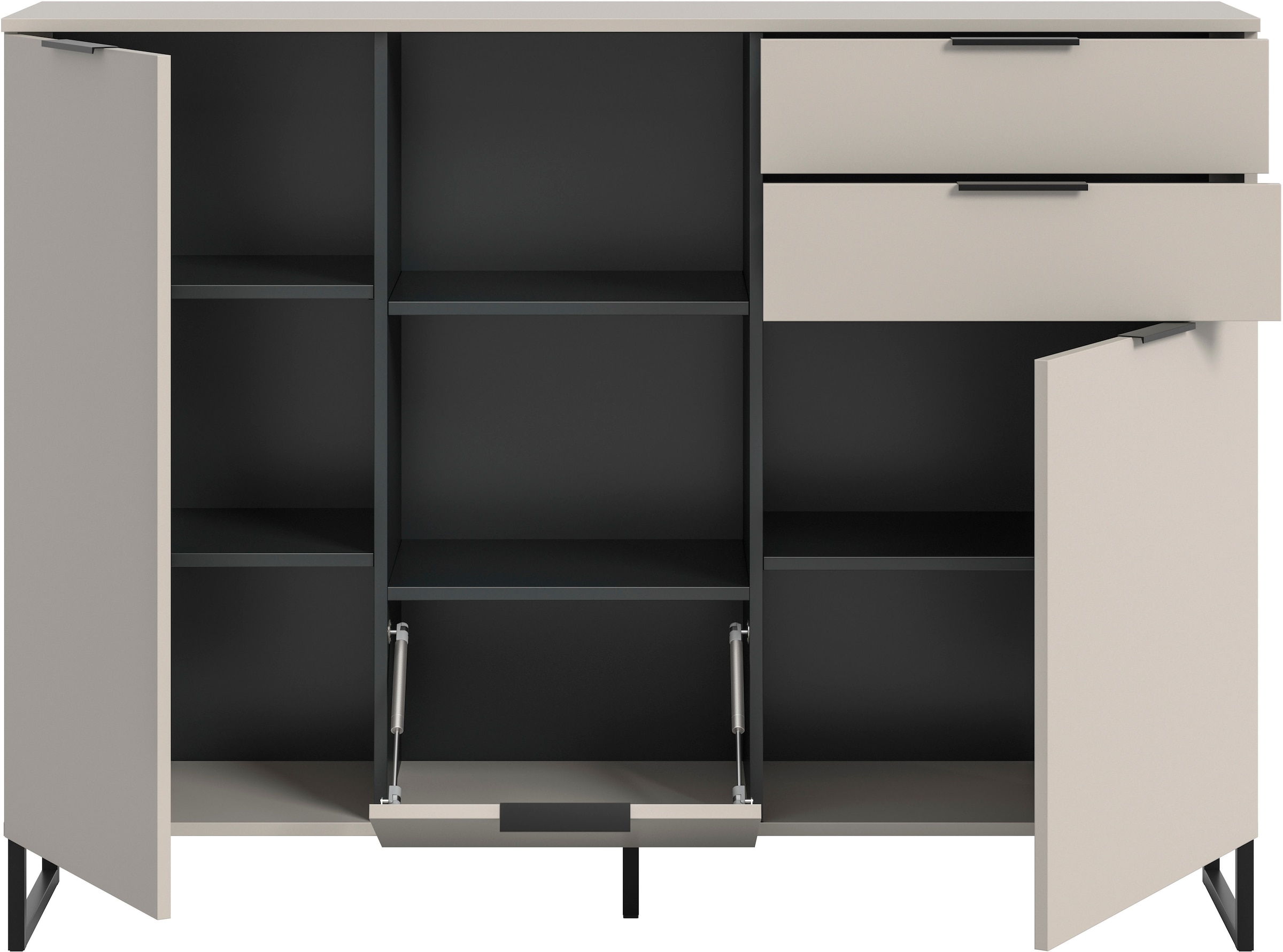 INOSIGN Highboard »ADIO, Breite 150cm, 2 Türen, 1 Klappe, 2 Schubkästen, mit Metall-Kufen« 1 Stk. tlg. Sideboard, Kommode, Lowboard, Schrank, Wohnzimmerschrank, Anrichte