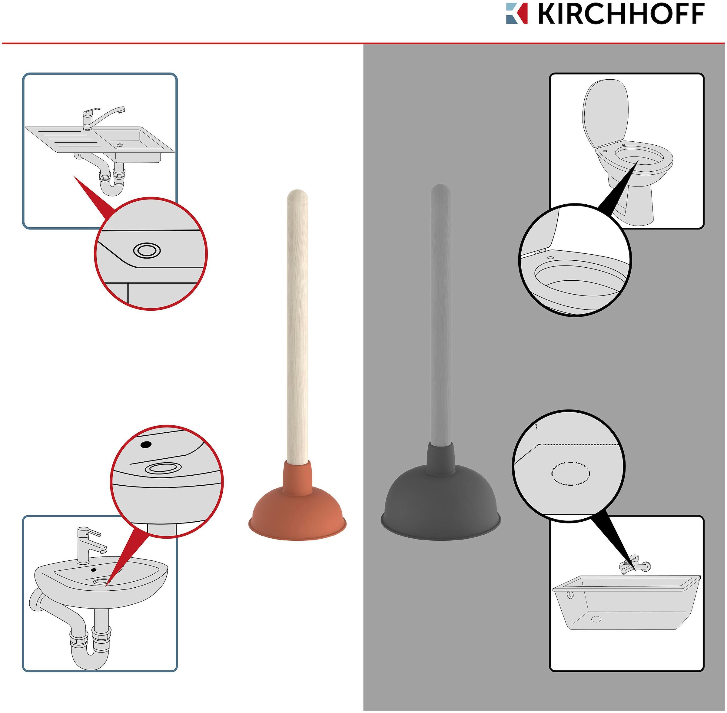 Kirchhoff Pümpel, Abflussreiniger mit Holzgriff, Ø 115 mm Saugglocke