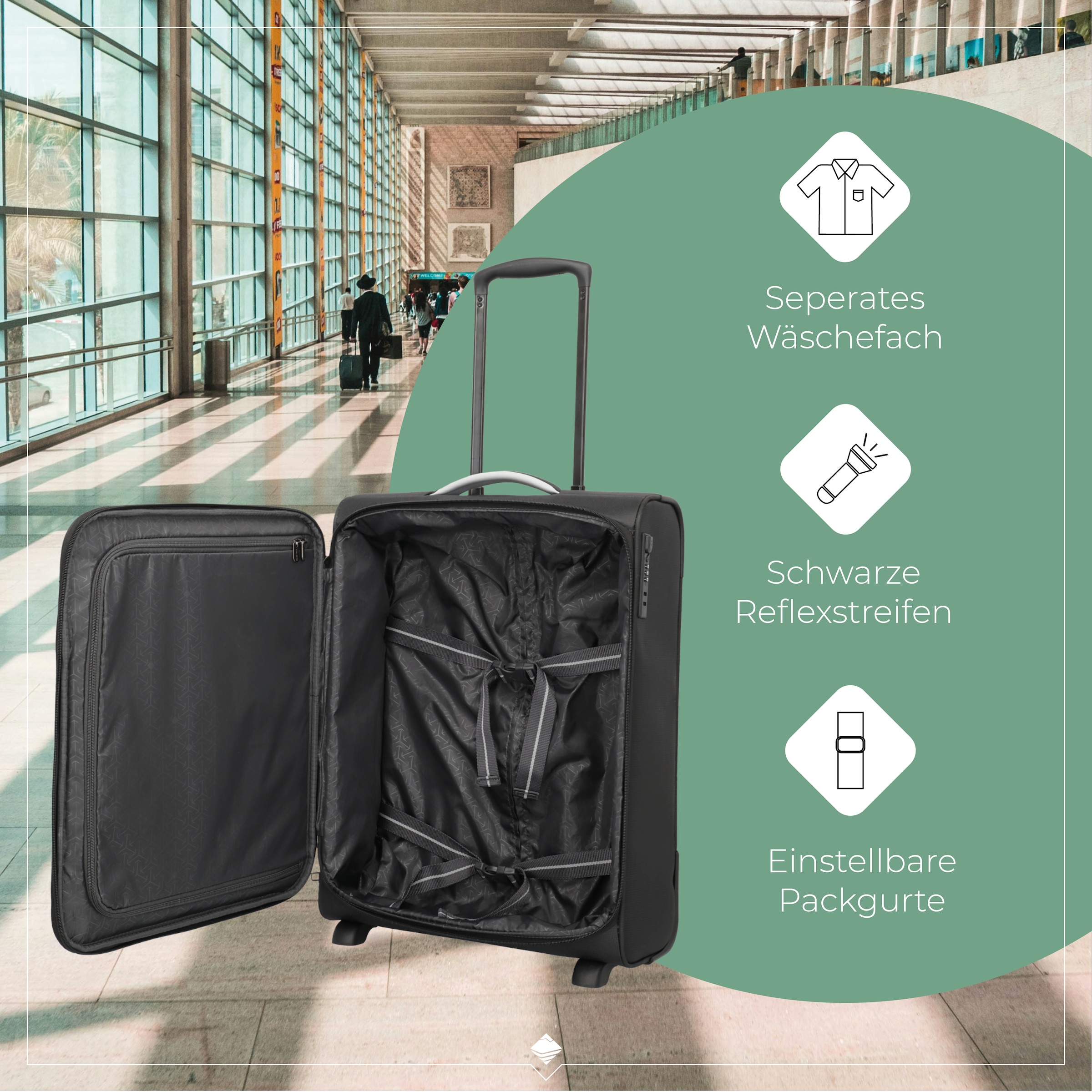 travelite Handgepäck-Trolley »JETPACK Multi 2 Cabin Handgepäck Koffer« 41 l 2 Rollen Weichgepäck, passend für Ryanair, Condor und viele gängige Airlines